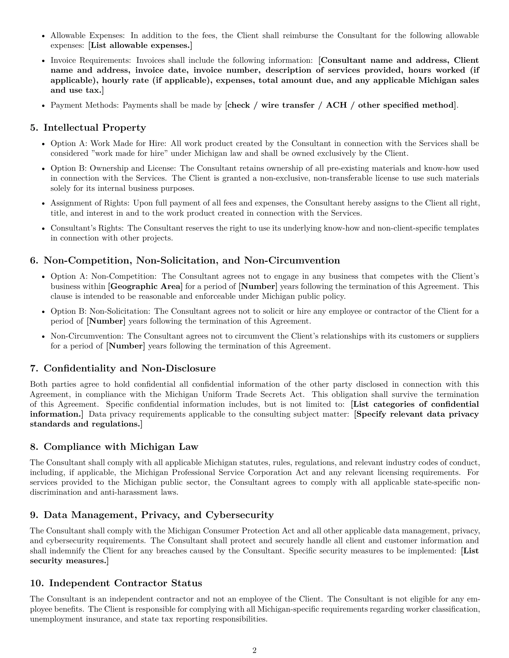 Preview page 2 of Free Michigan consulting service contract template