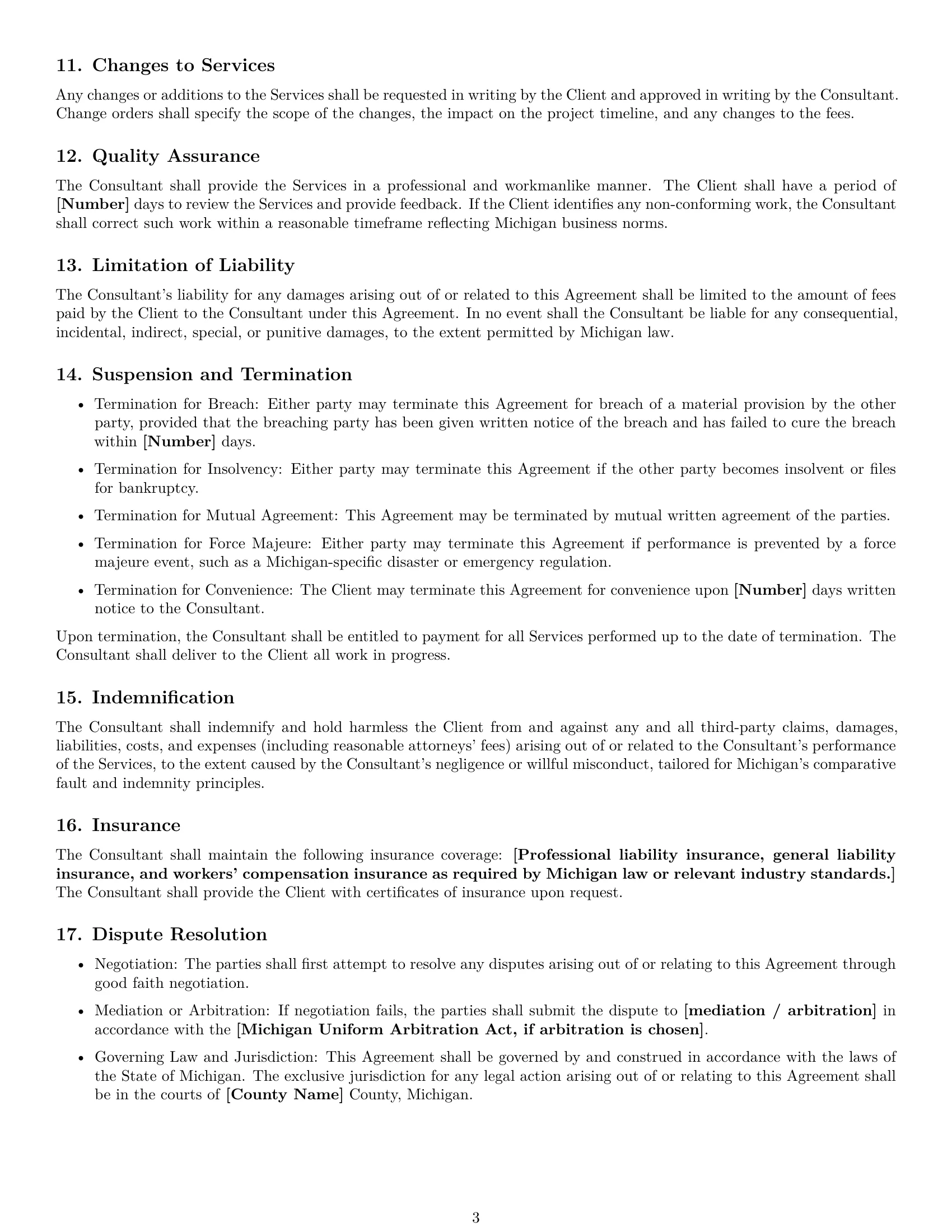 Preview page 3 of Free Michigan consulting service contract template