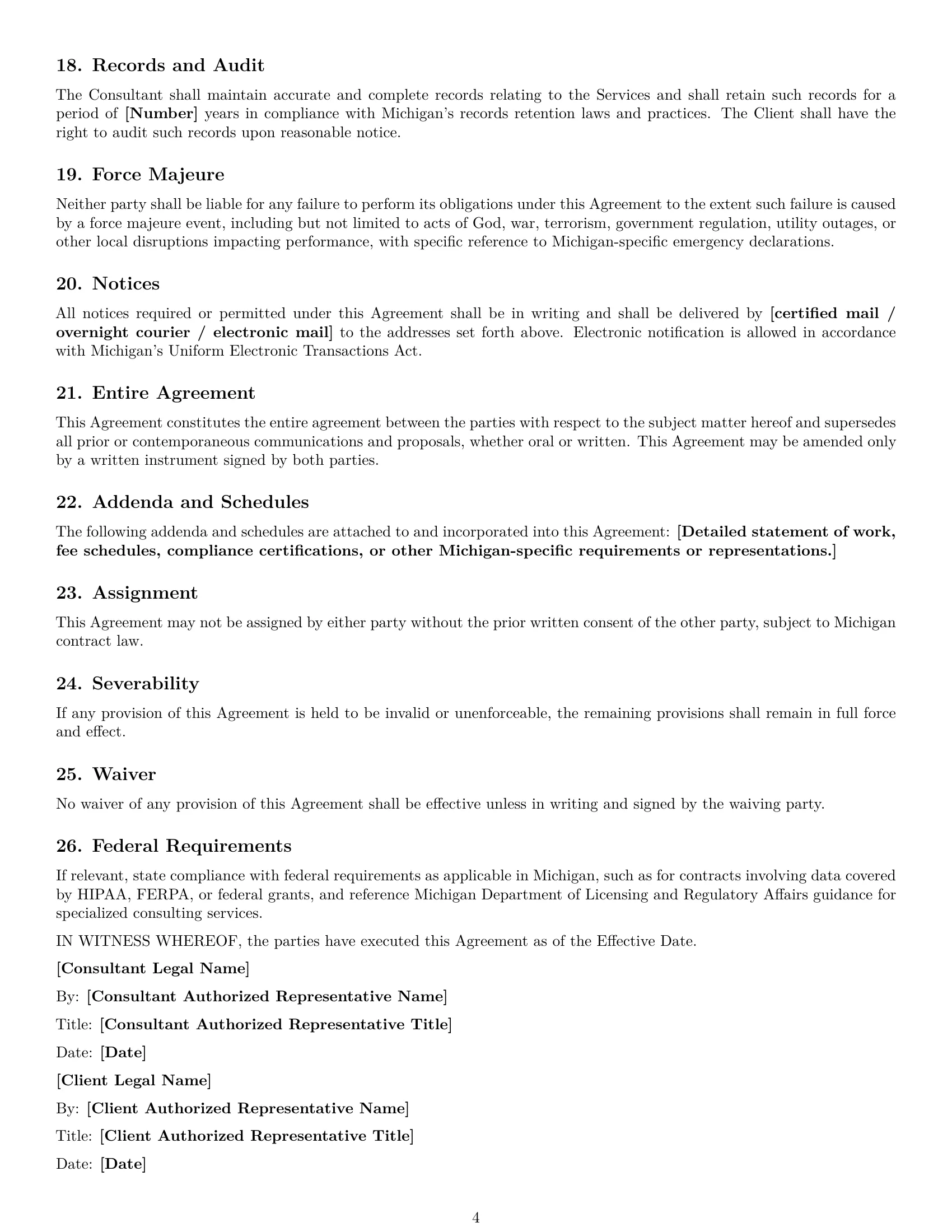 Preview page 4 of Free Michigan consulting service contract template