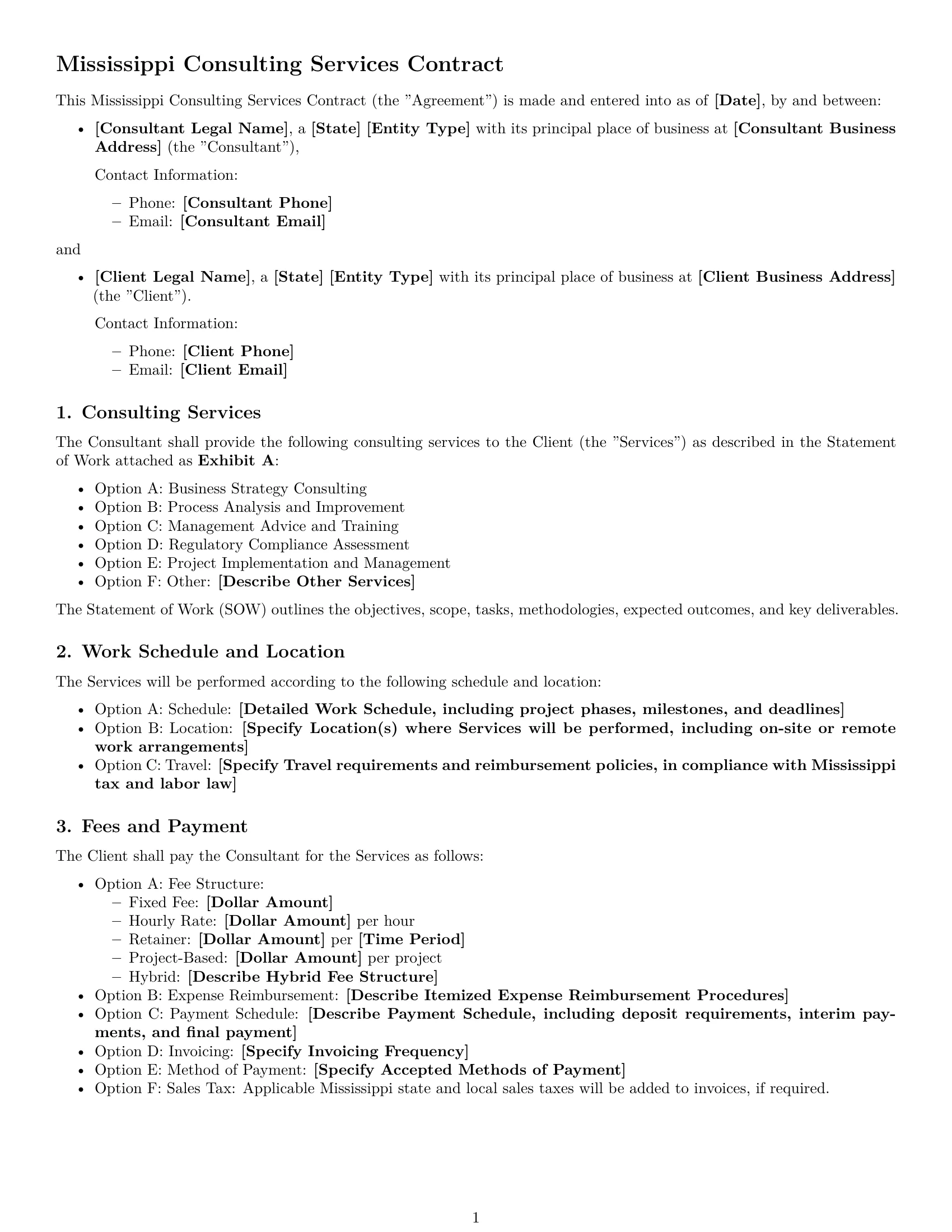 Preview page 1 of Free Mississippi consulting service contract template