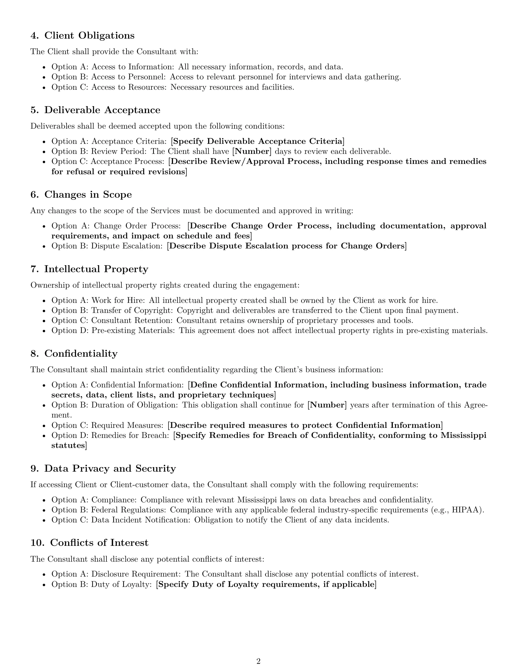 Preview page 2 of Free Mississippi consulting service contract template