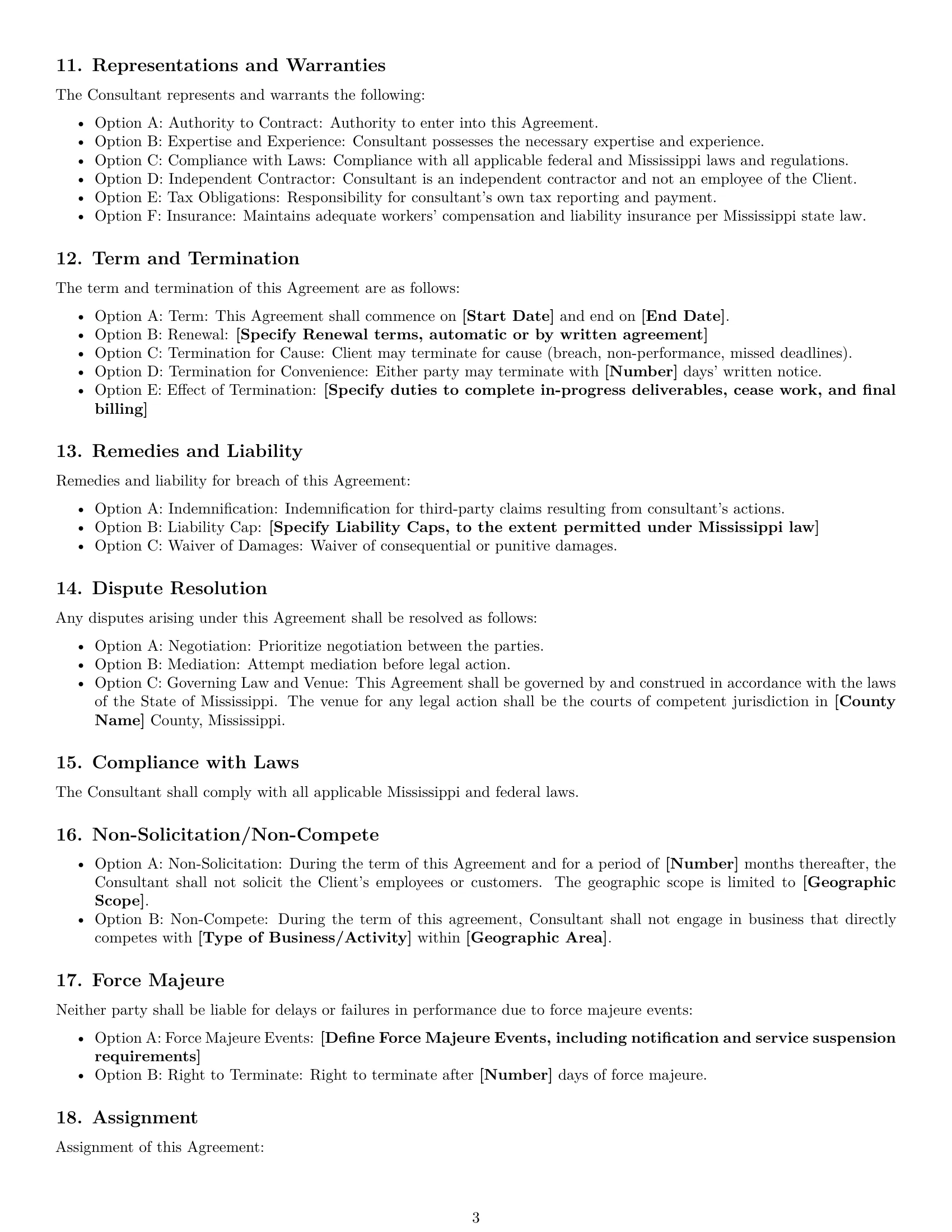 Preview page 3 of Free Mississippi consulting service contract template