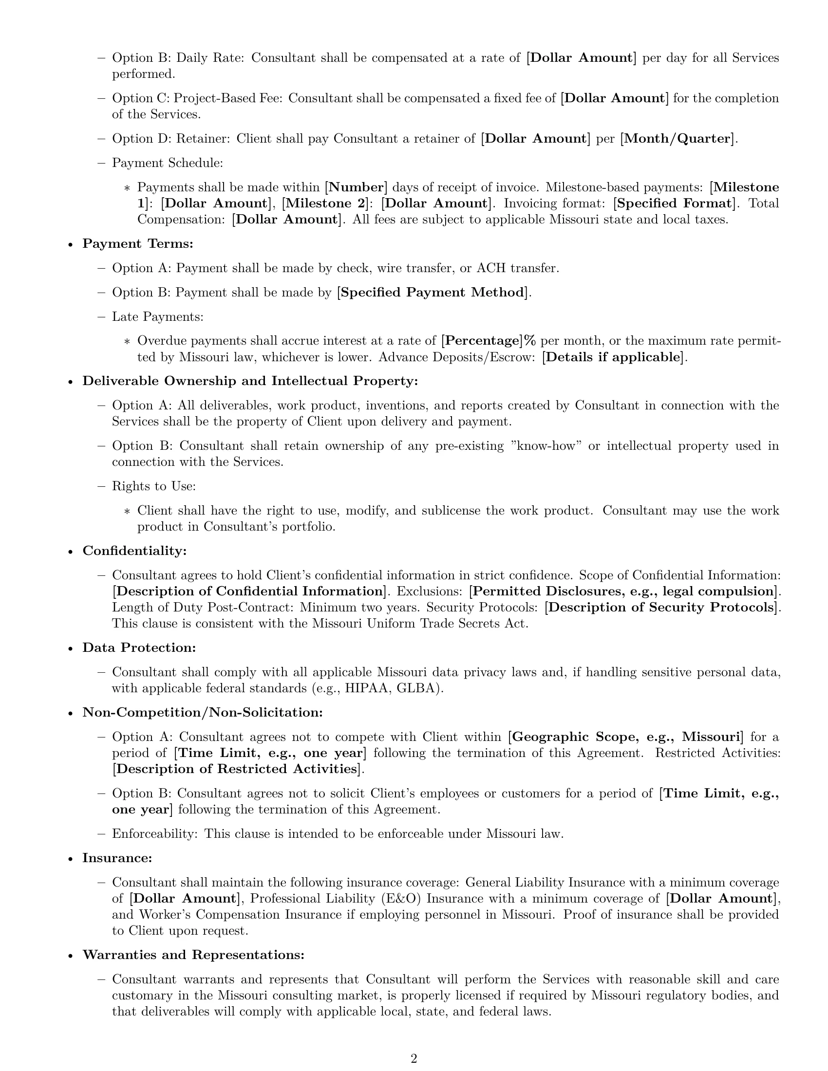 Preview page 2 of Free Missouri consulting service contract template