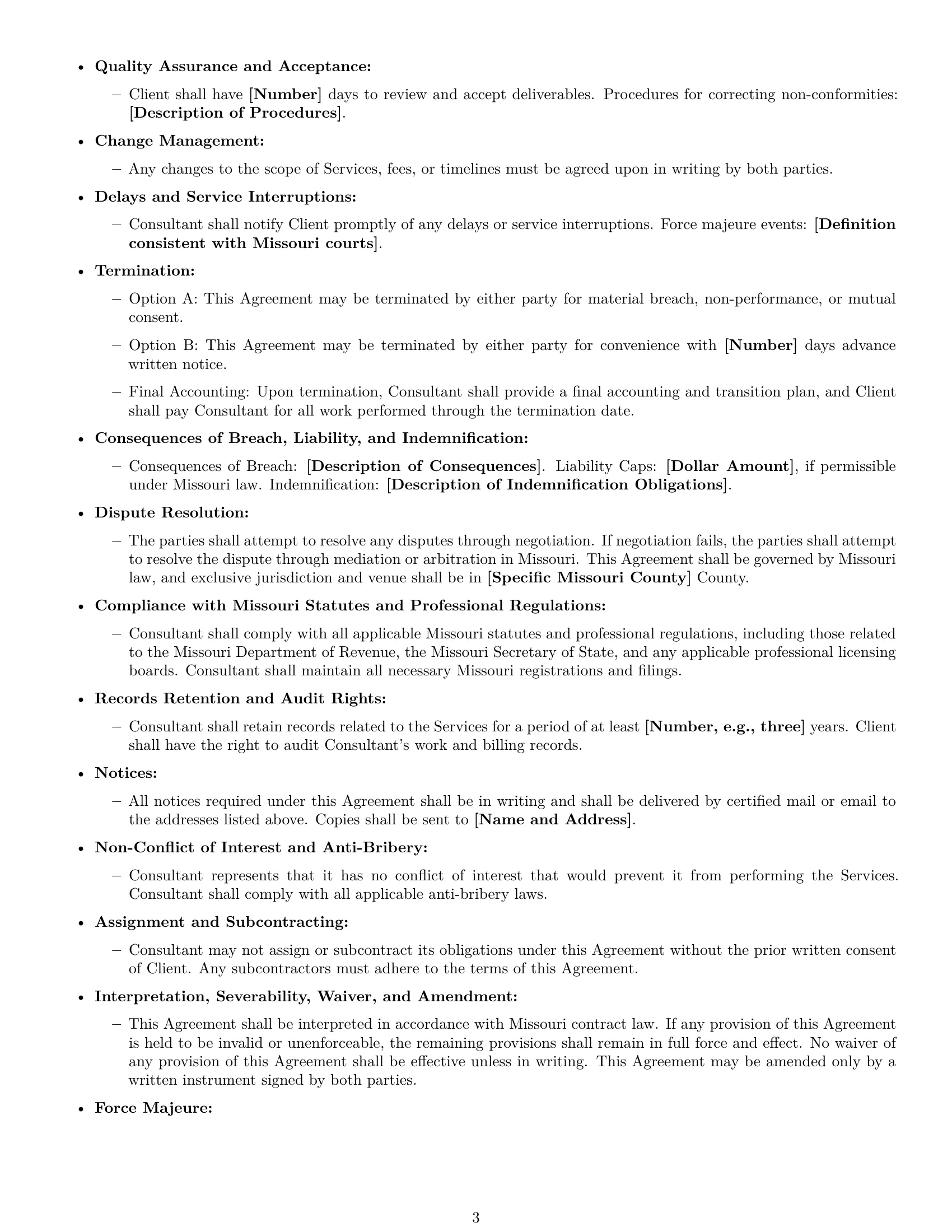 Preview page 3 of Free Missouri consulting service contract template