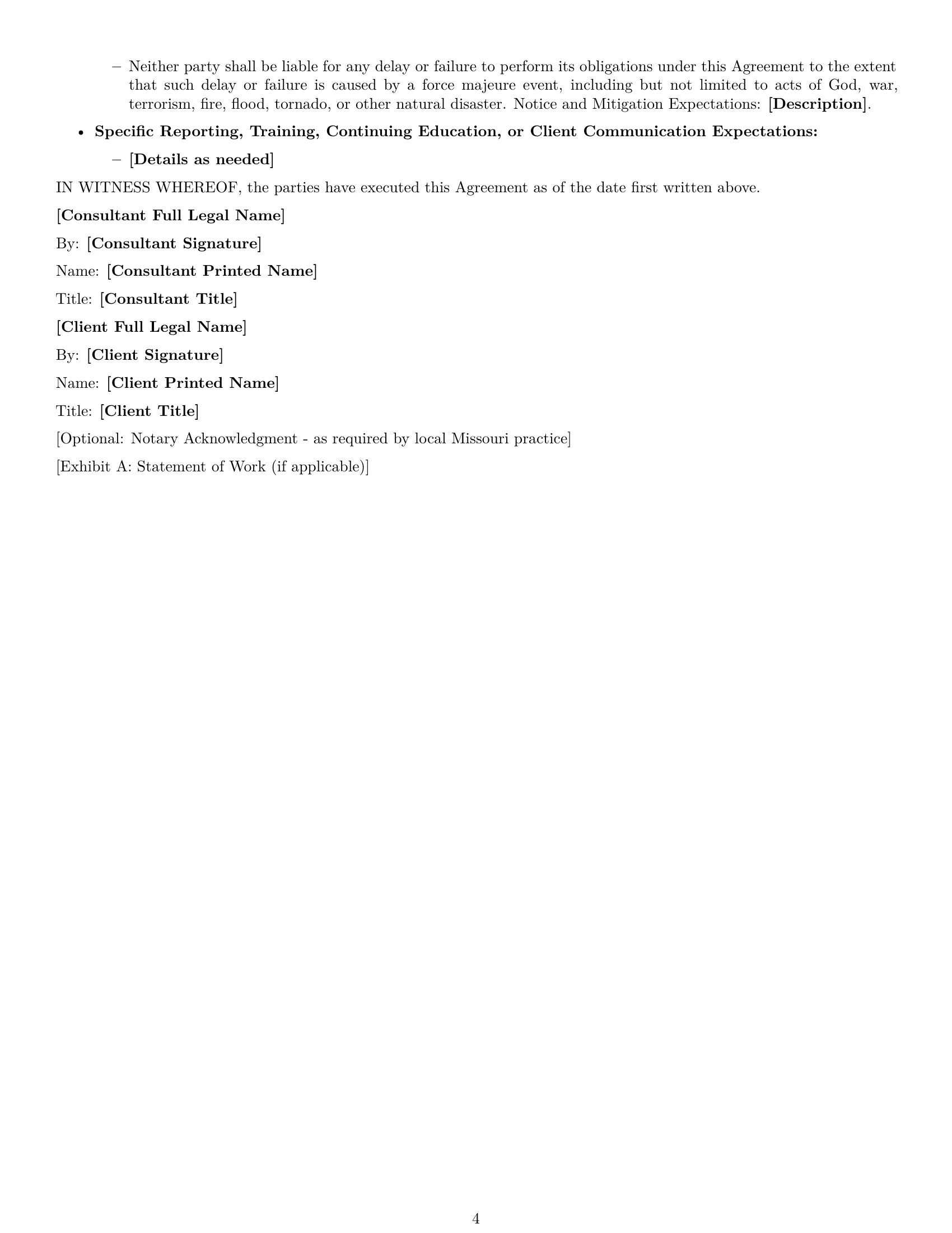 Preview page 4 of Free Missouri consulting service contract template