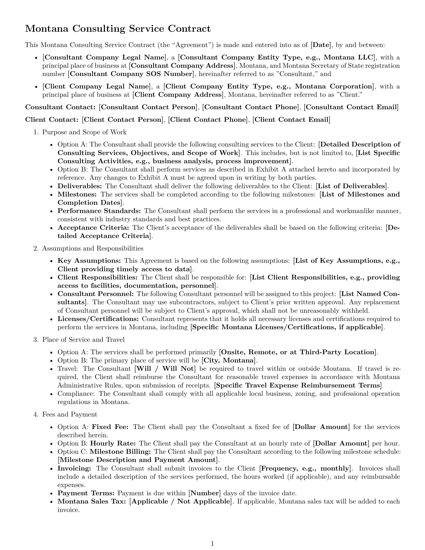 Preview page 1 of Free Montana consulting service contract template