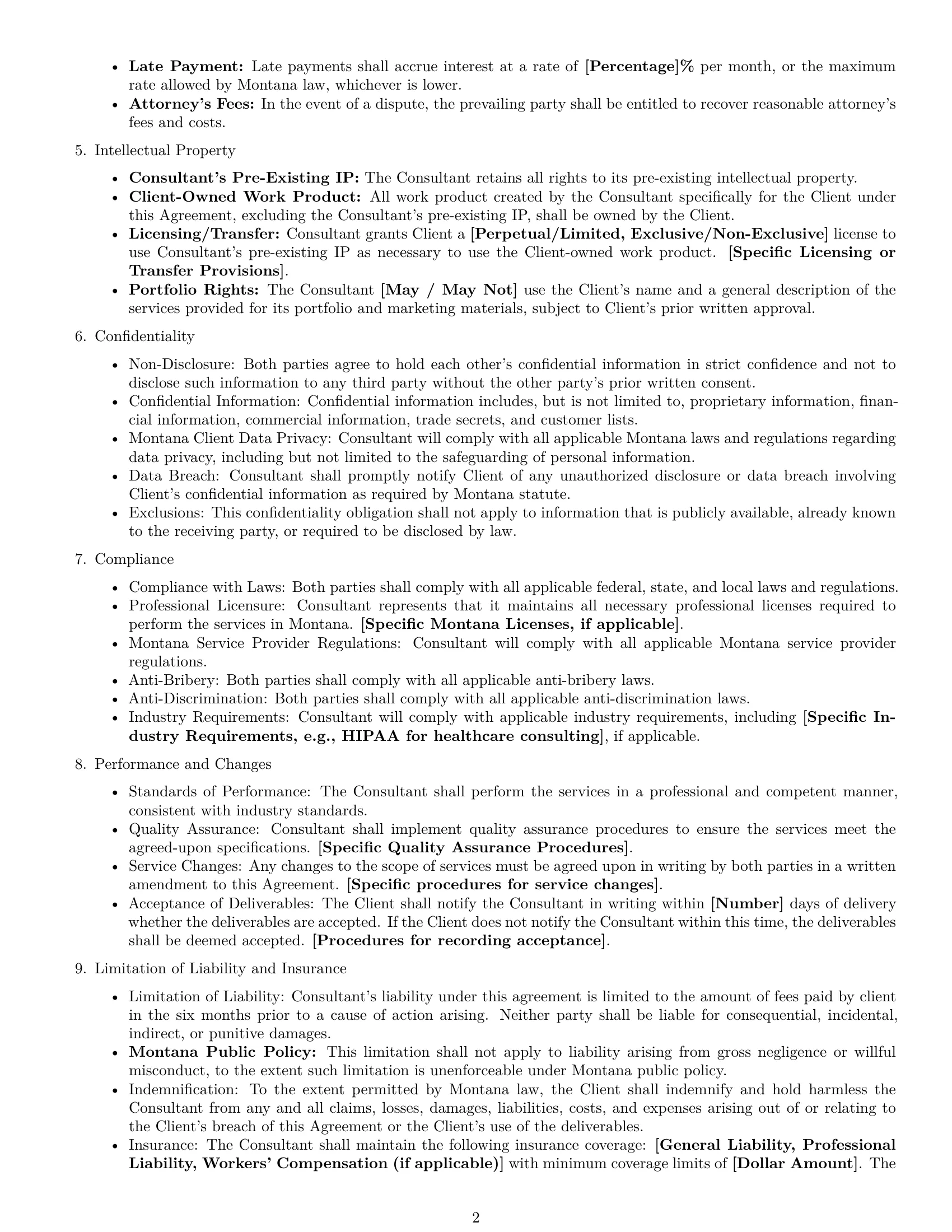 Preview page 2 of Free Montana consulting service contract template