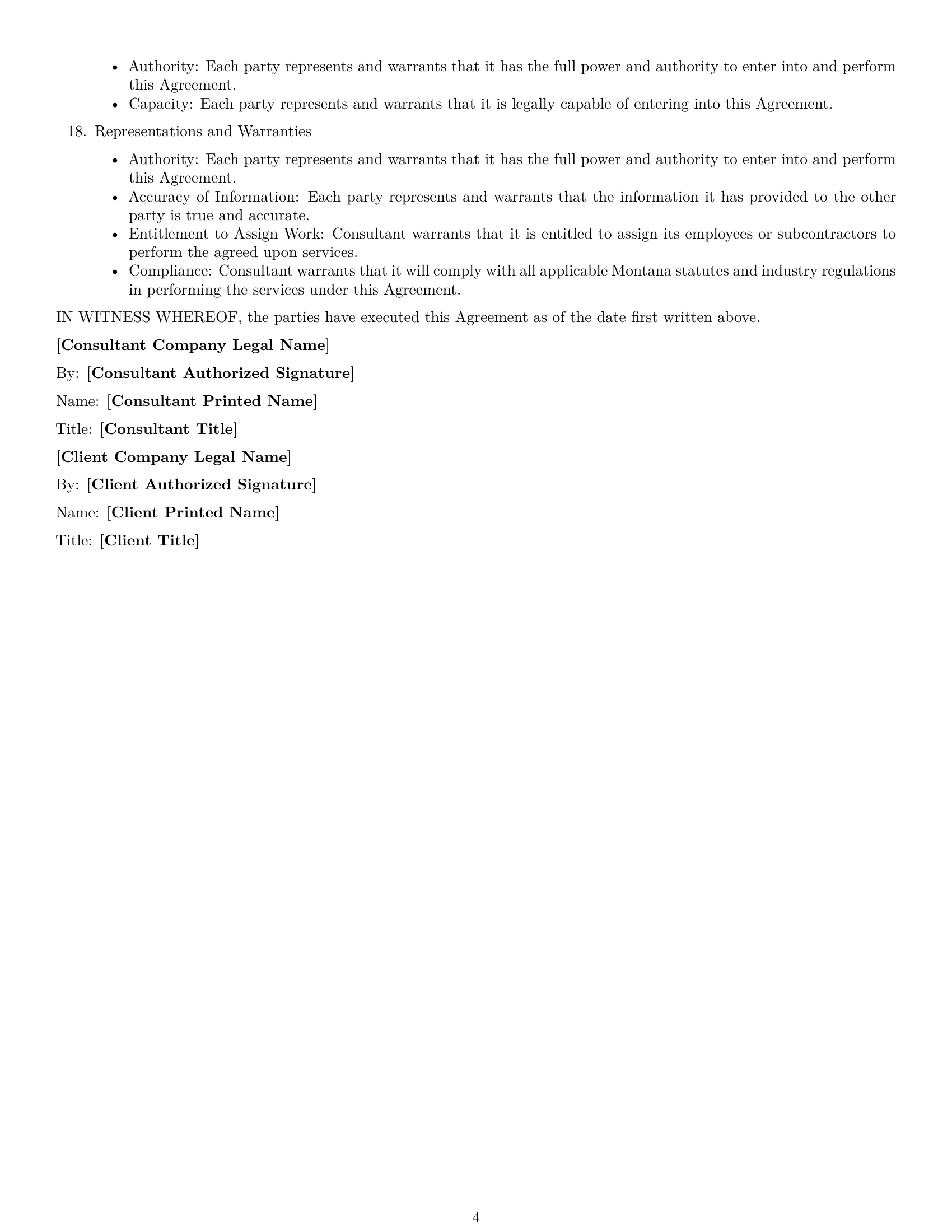 Preview page 4 of Free Montana consulting service contract template