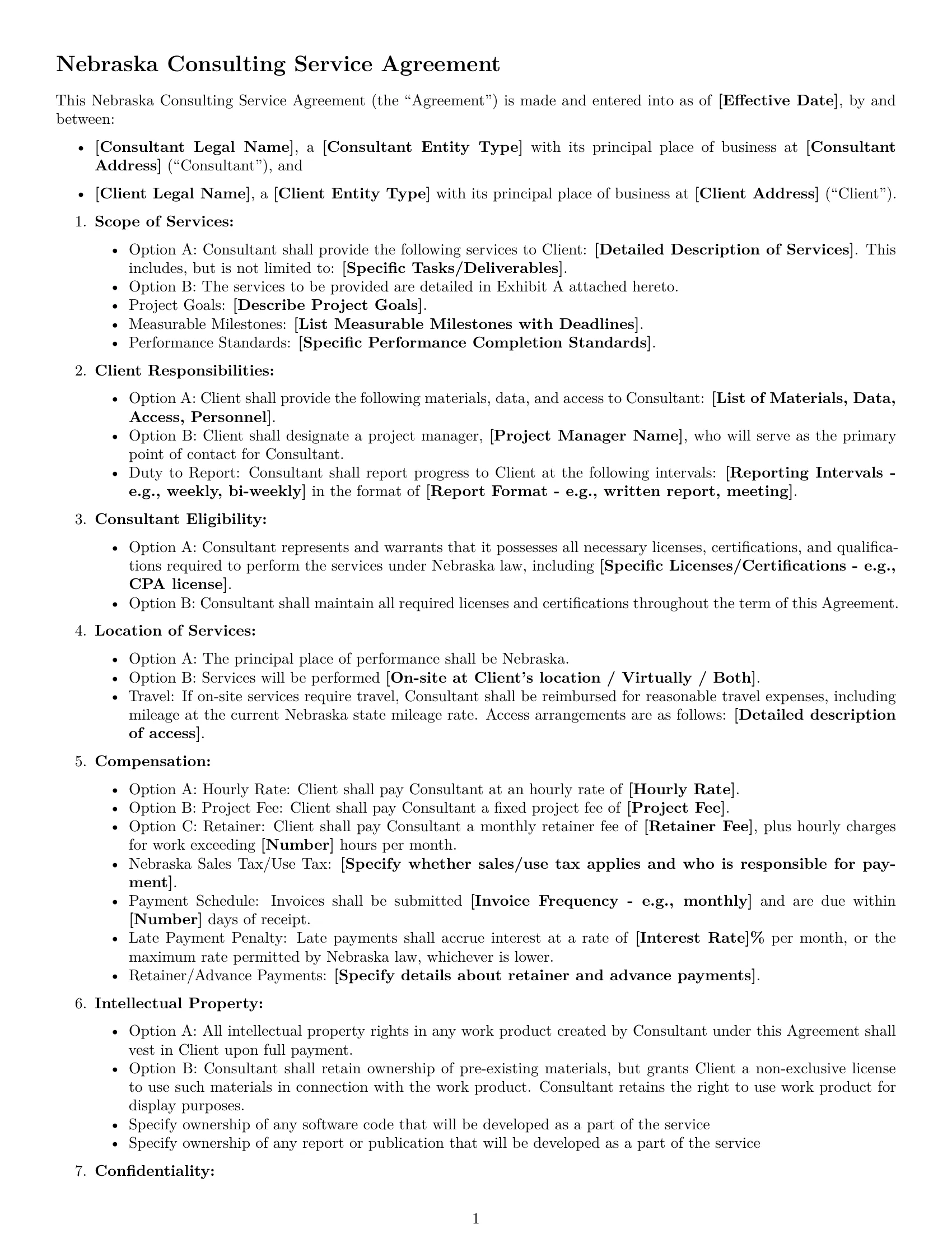 Preview page 1 of Free Nebraska consulting service contract template