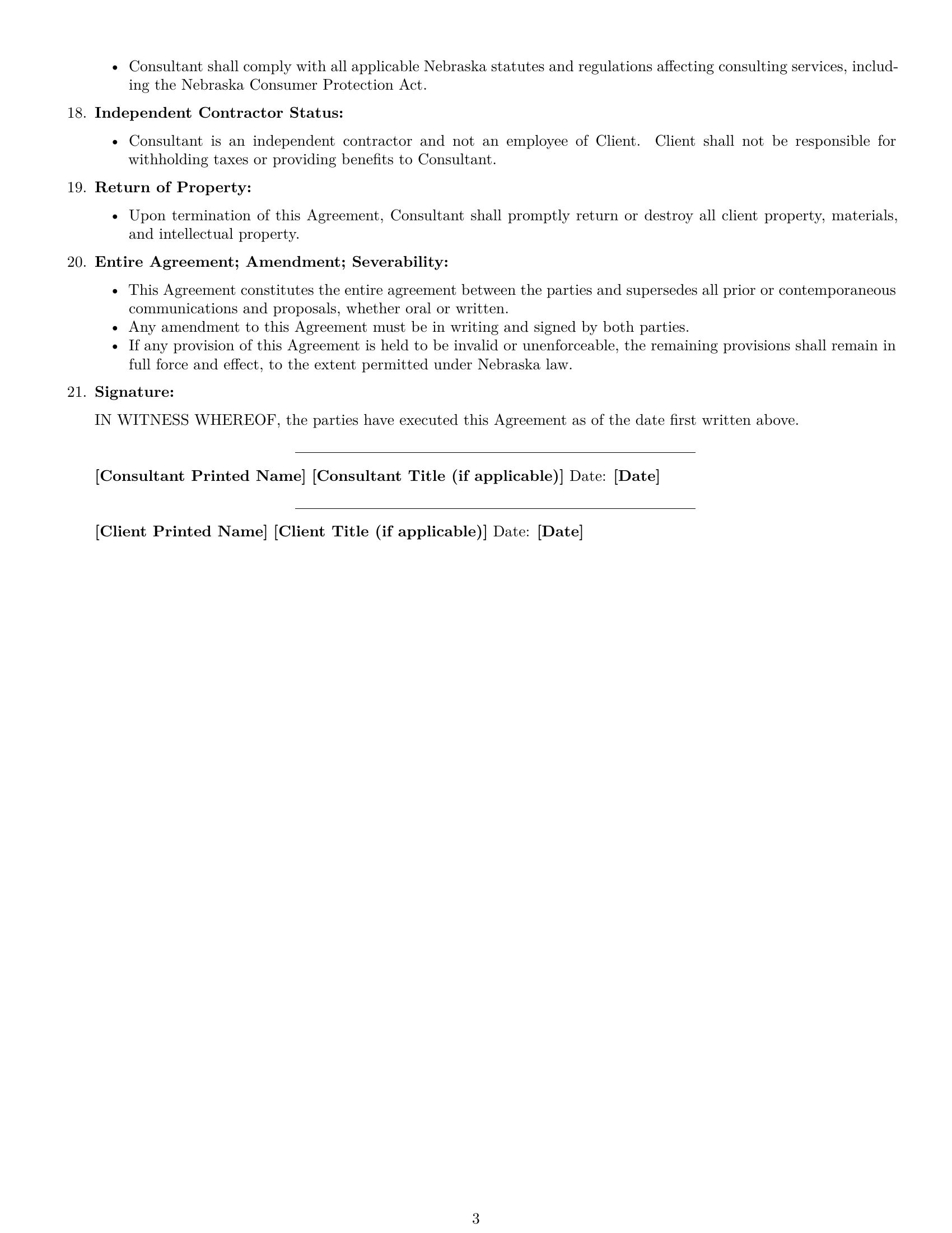 Preview page 3 of Free Nebraska consulting service contract template