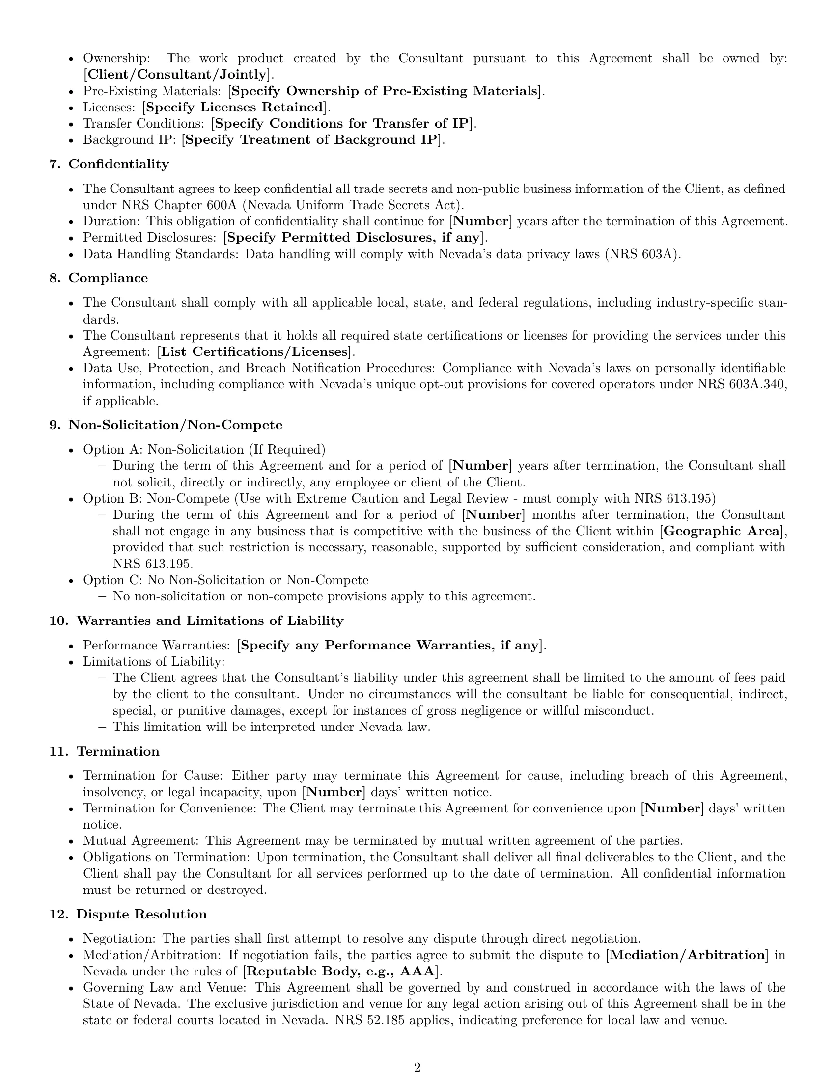 Preview page 2 of Free Nevada consulting service contract template