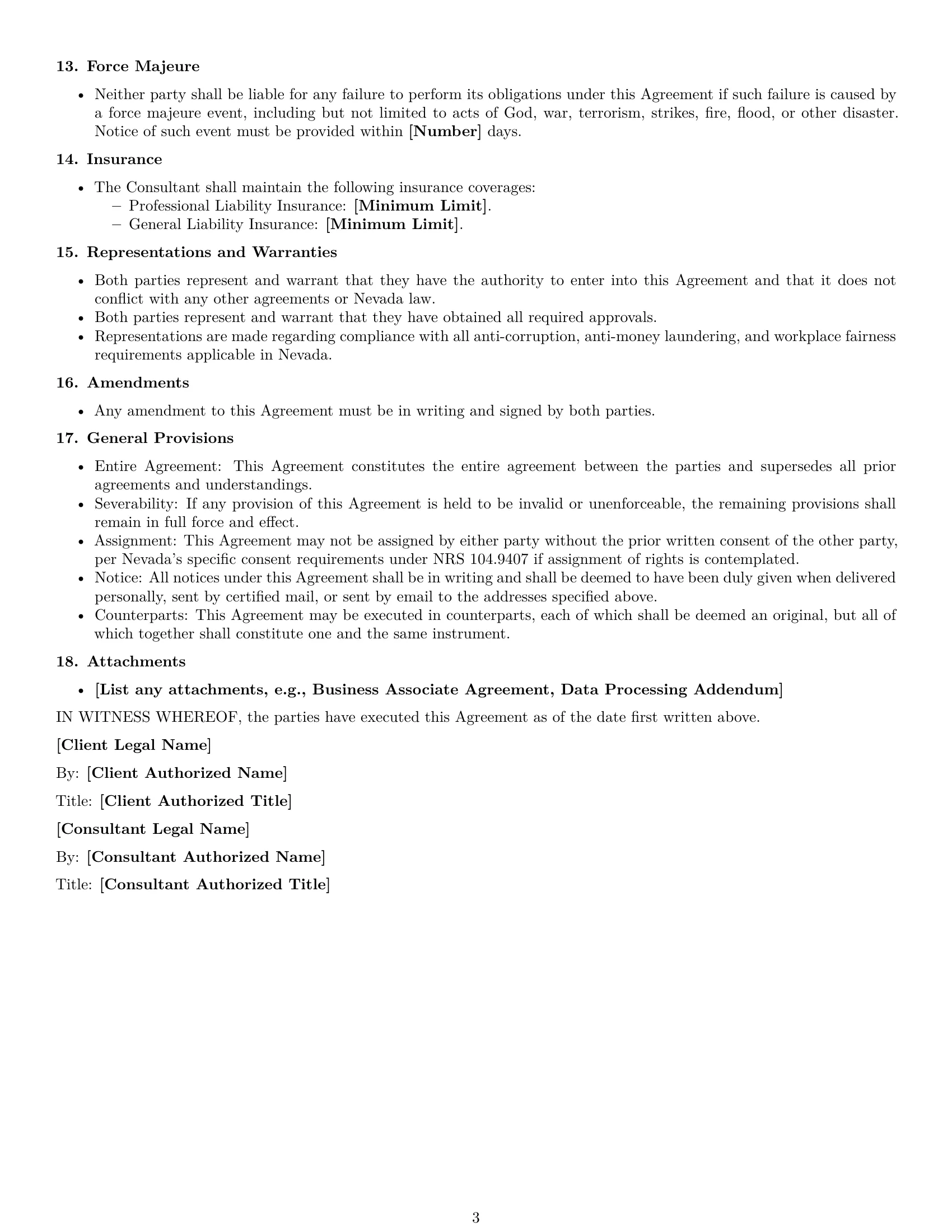 Preview page 3 of Free Nevada consulting service contract template