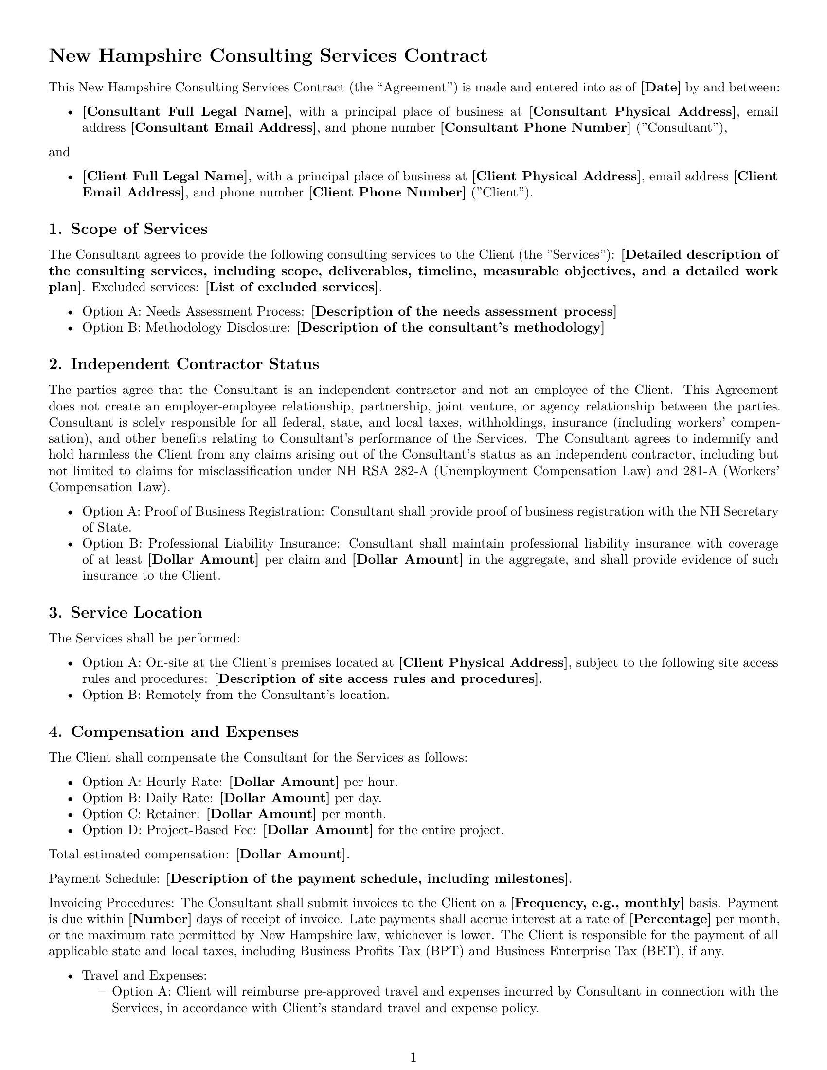 Preview page 1 of Free New Hampshire consulting service contract template