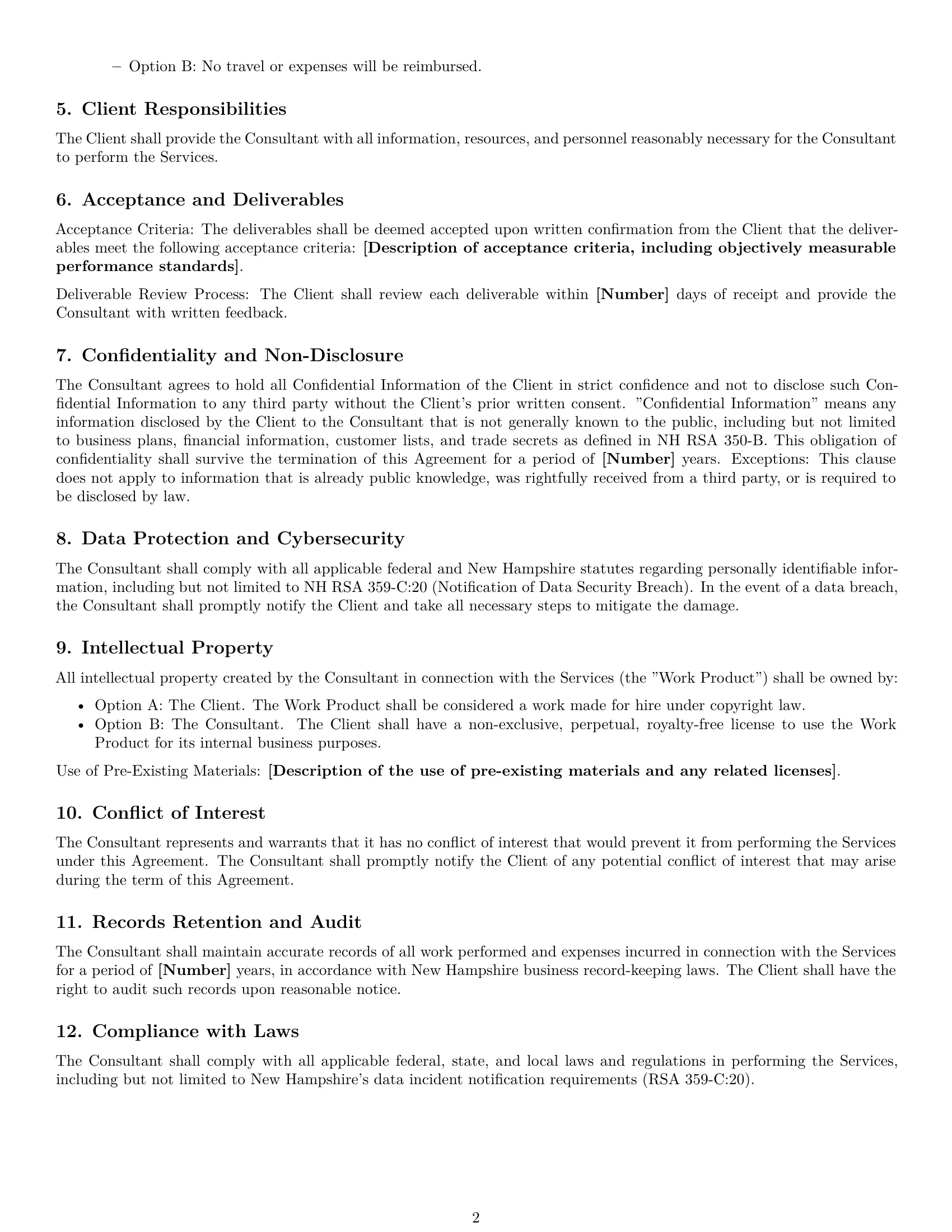 Preview page 2 of Free New Hampshire consulting service contract template