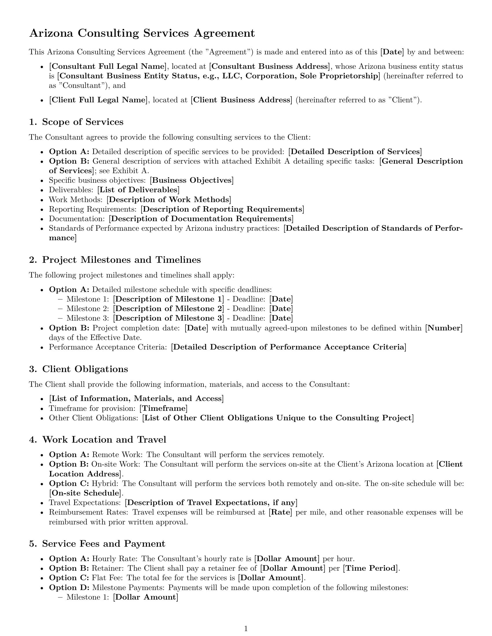 Preview page 1 of Free Arizona consulting service contract template