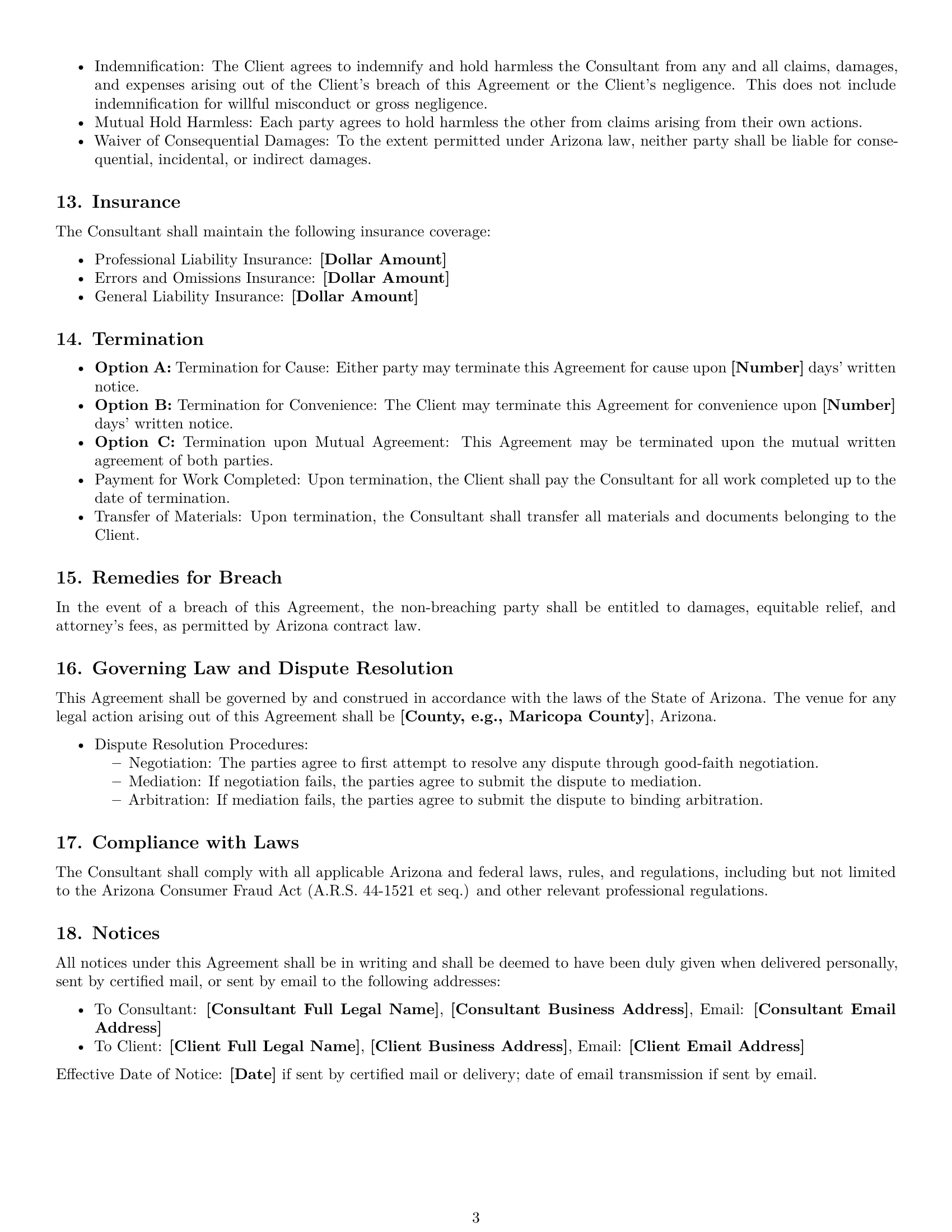 Preview page 3 of Free Arizona consulting service contract template
