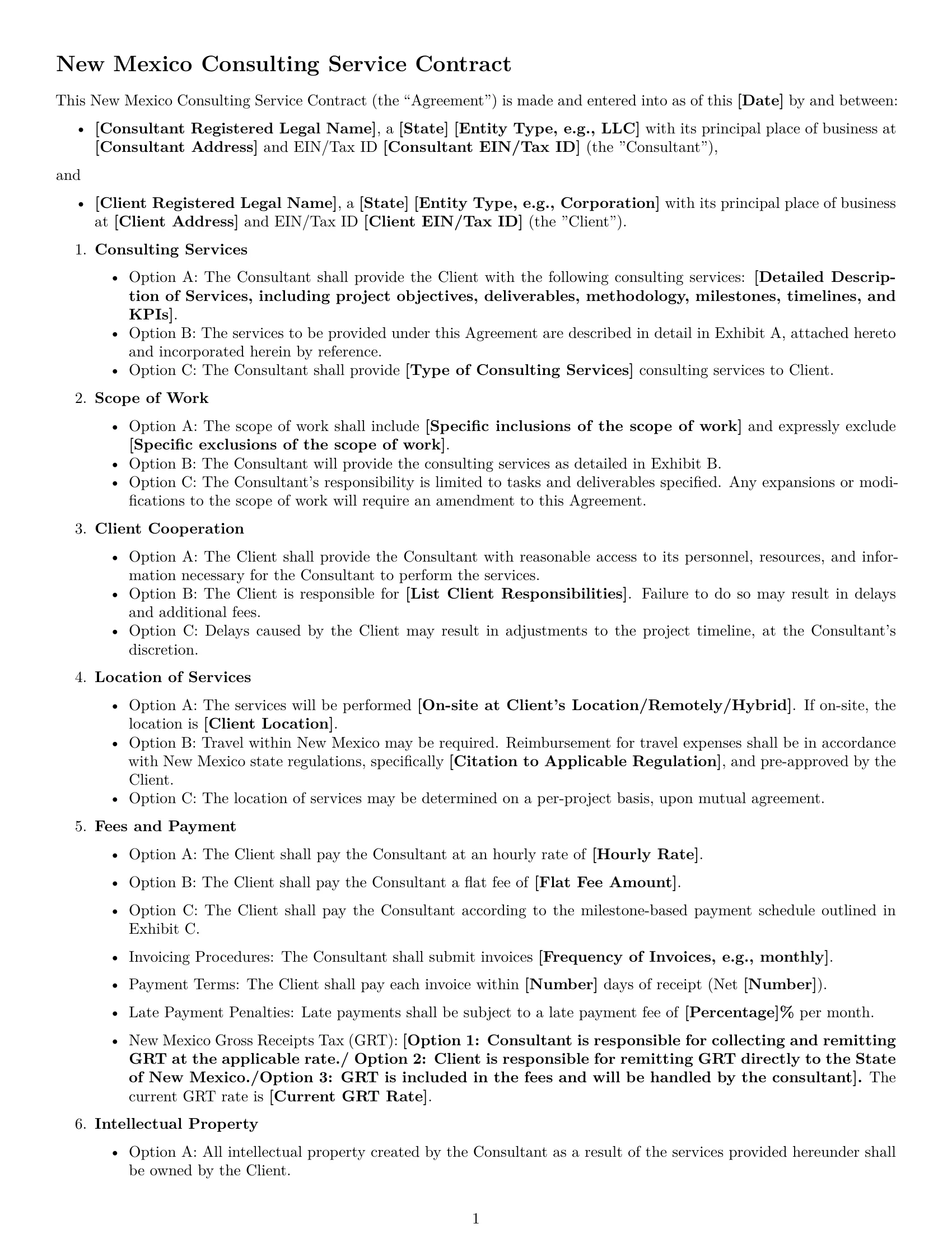 Preview page 1 of Free New Mexico consulting service contract template