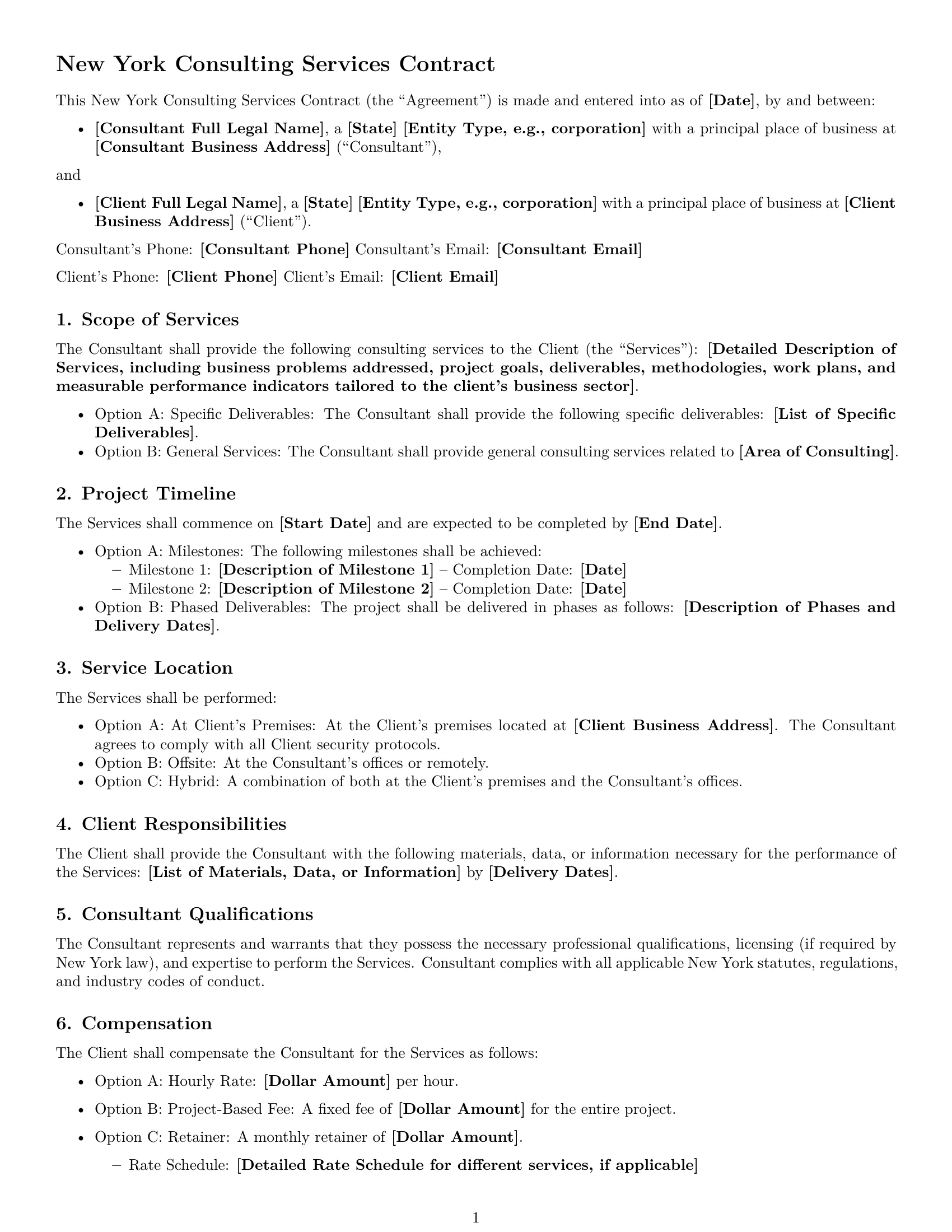 Preview page 1 of Free New York consulting service contract template