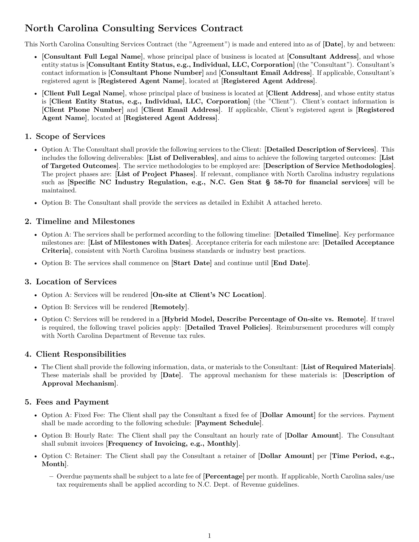 Preview page 1 of Free North Carolina consulting service contract template