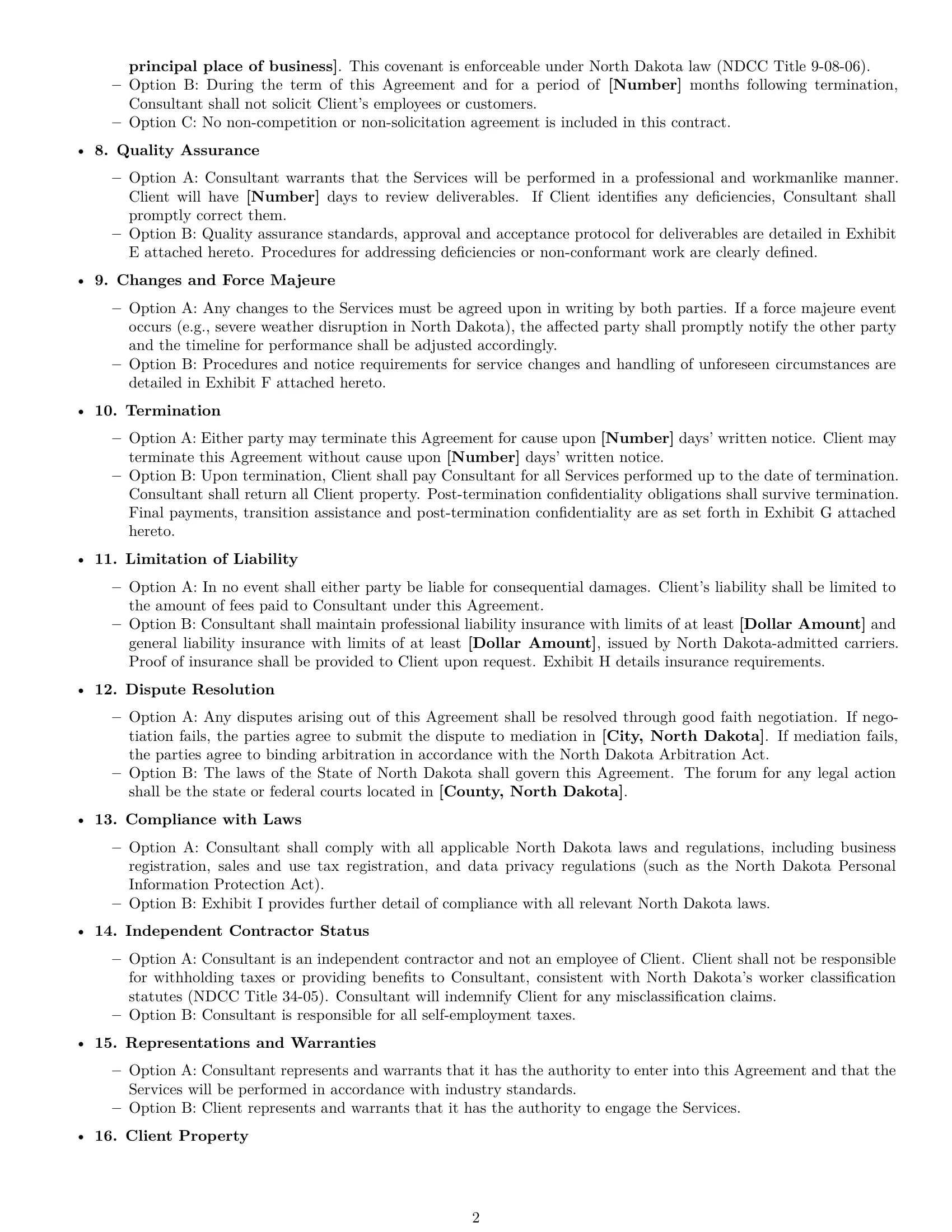 Preview page 2 of Free North Dakota consulting service contract template