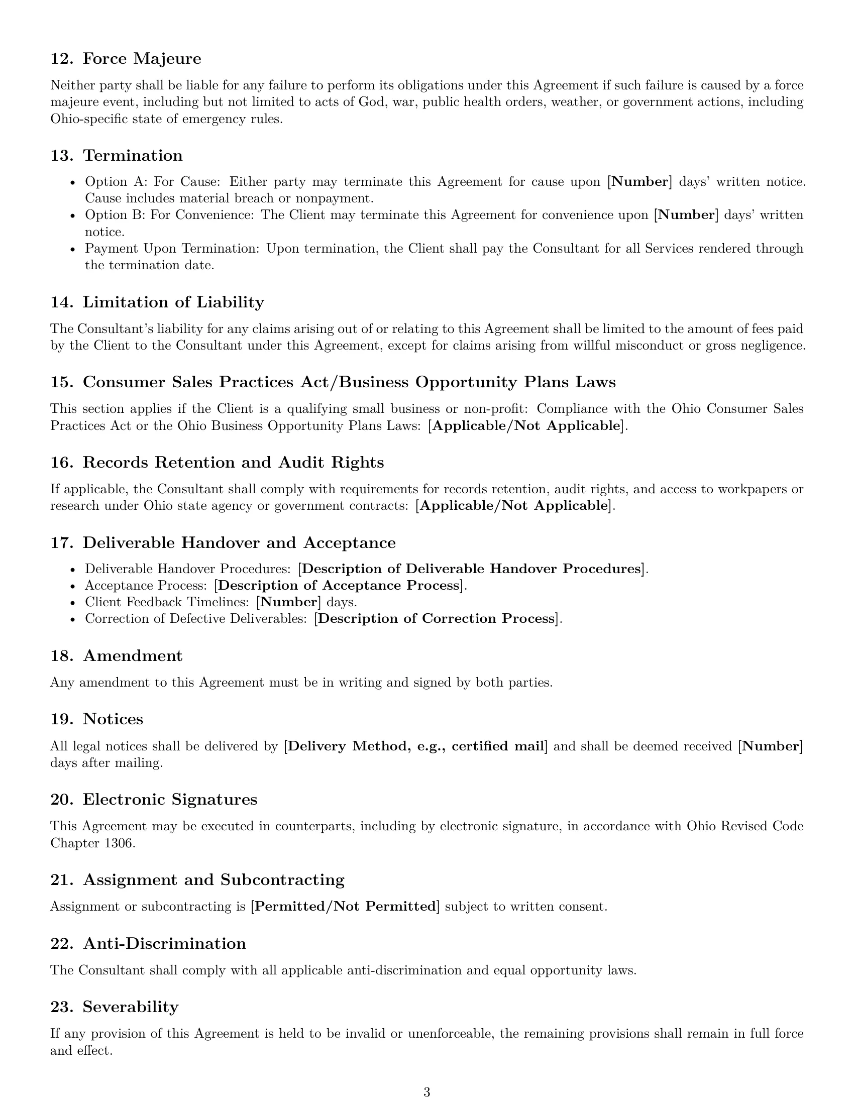 Preview page 3 of Free Ohio consulting service contract template