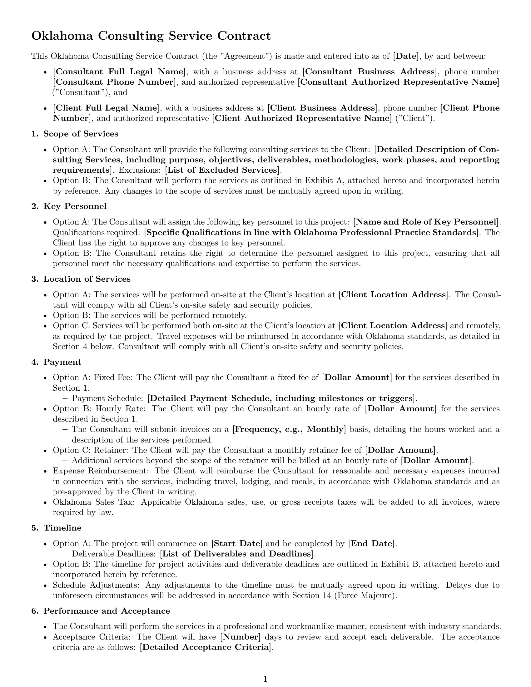 Preview page 1 of Free Oklahoma consulting service contract template