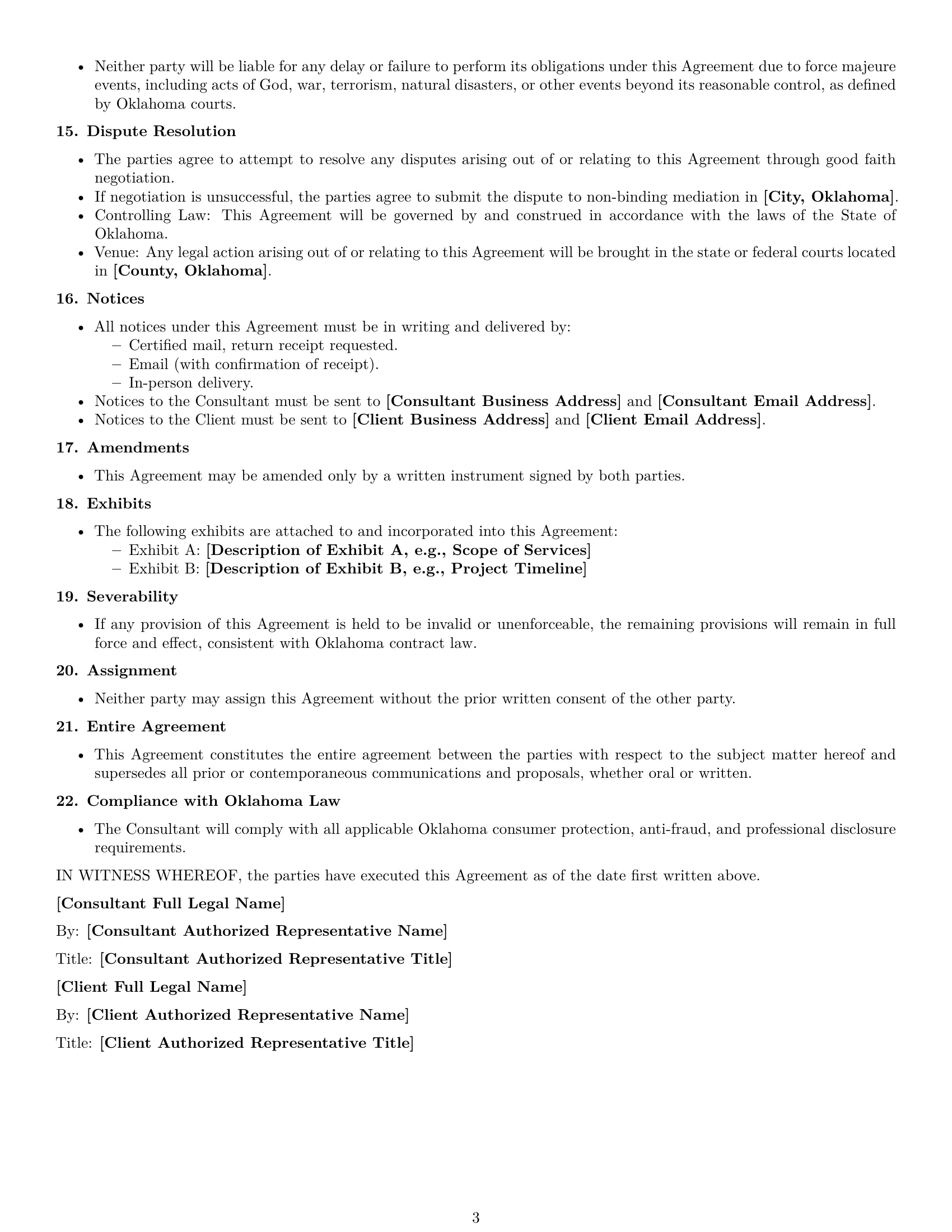 Preview page 3 of Free Oklahoma consulting service contract template