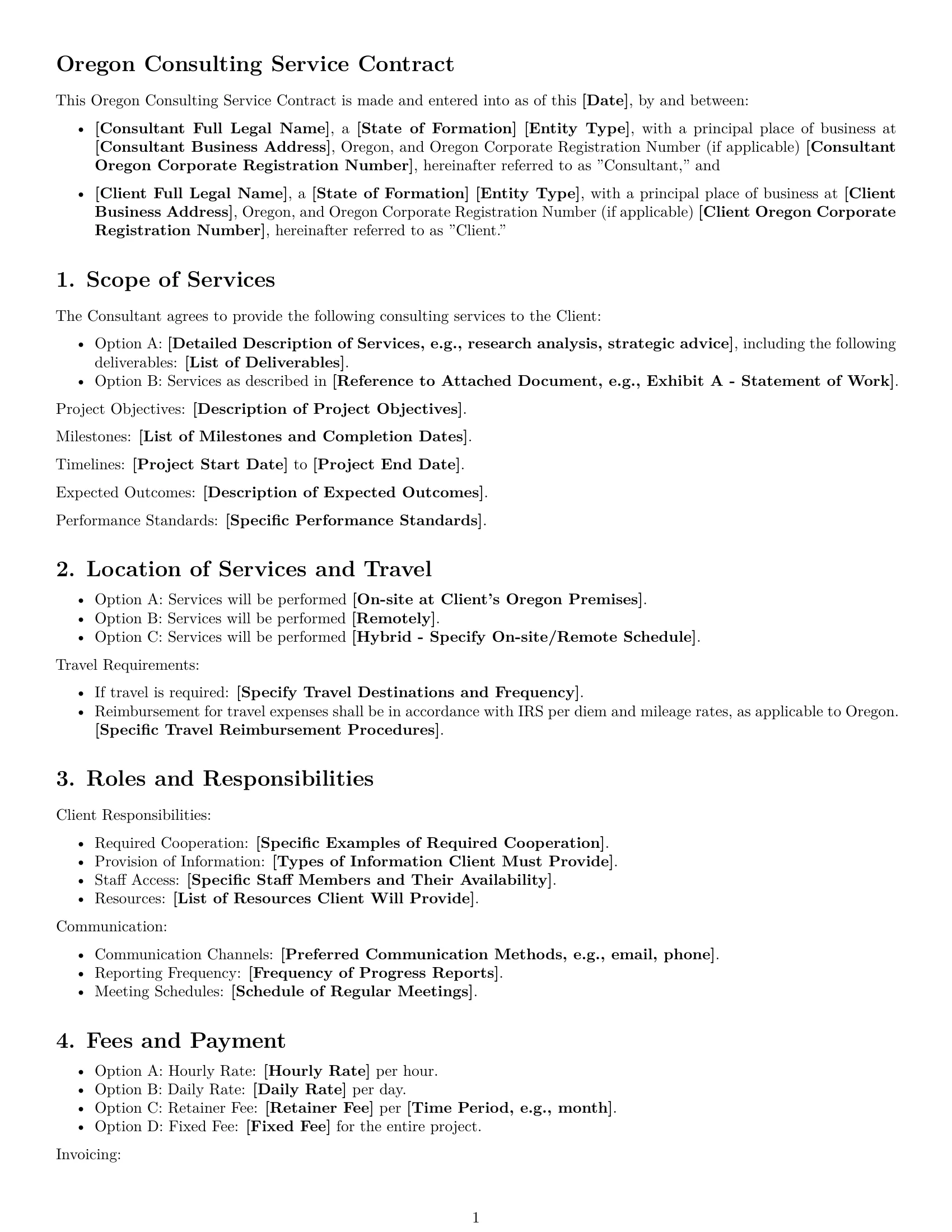 Preview page 1 of Free Oregon consulting service contract template