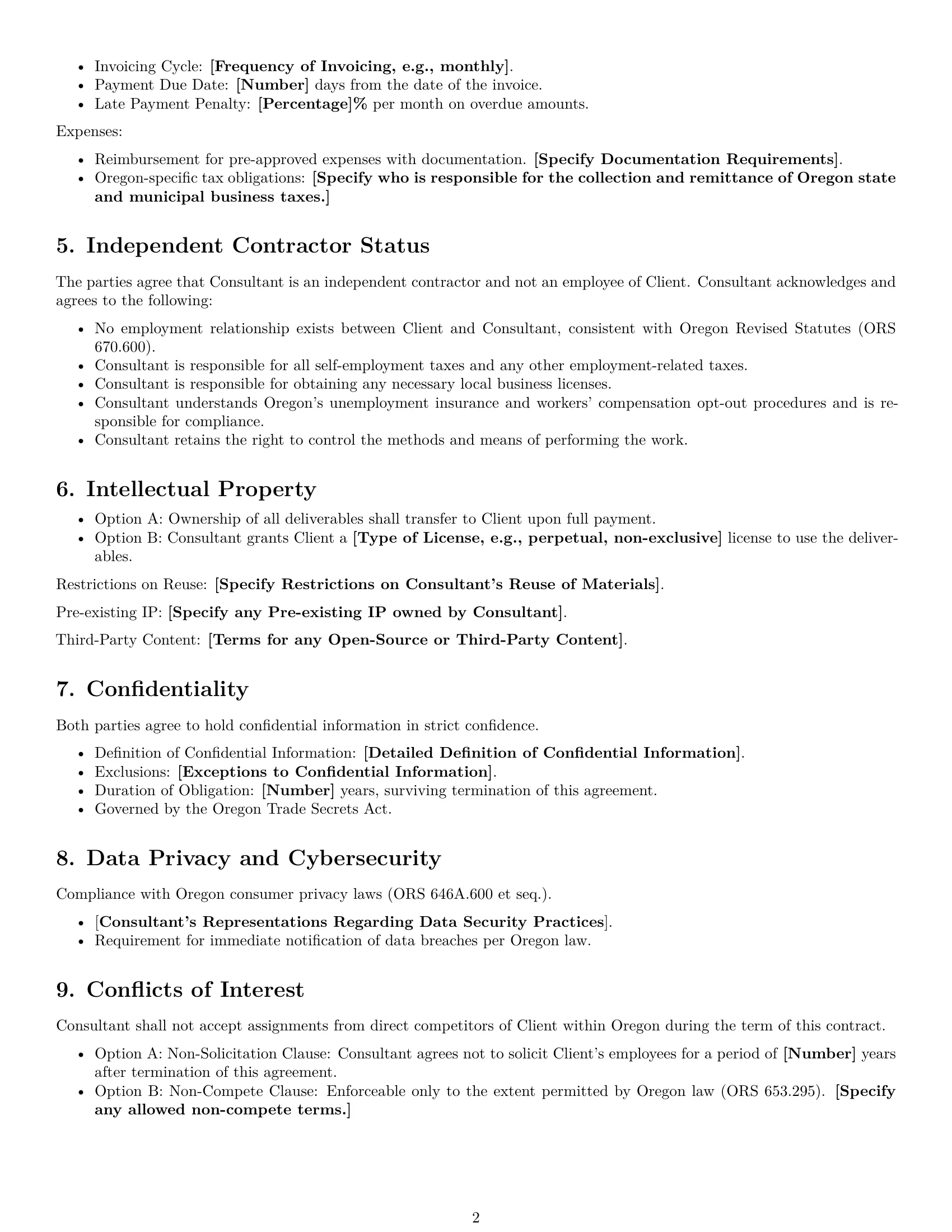 Preview page 2 of Free Oregon consulting service contract template