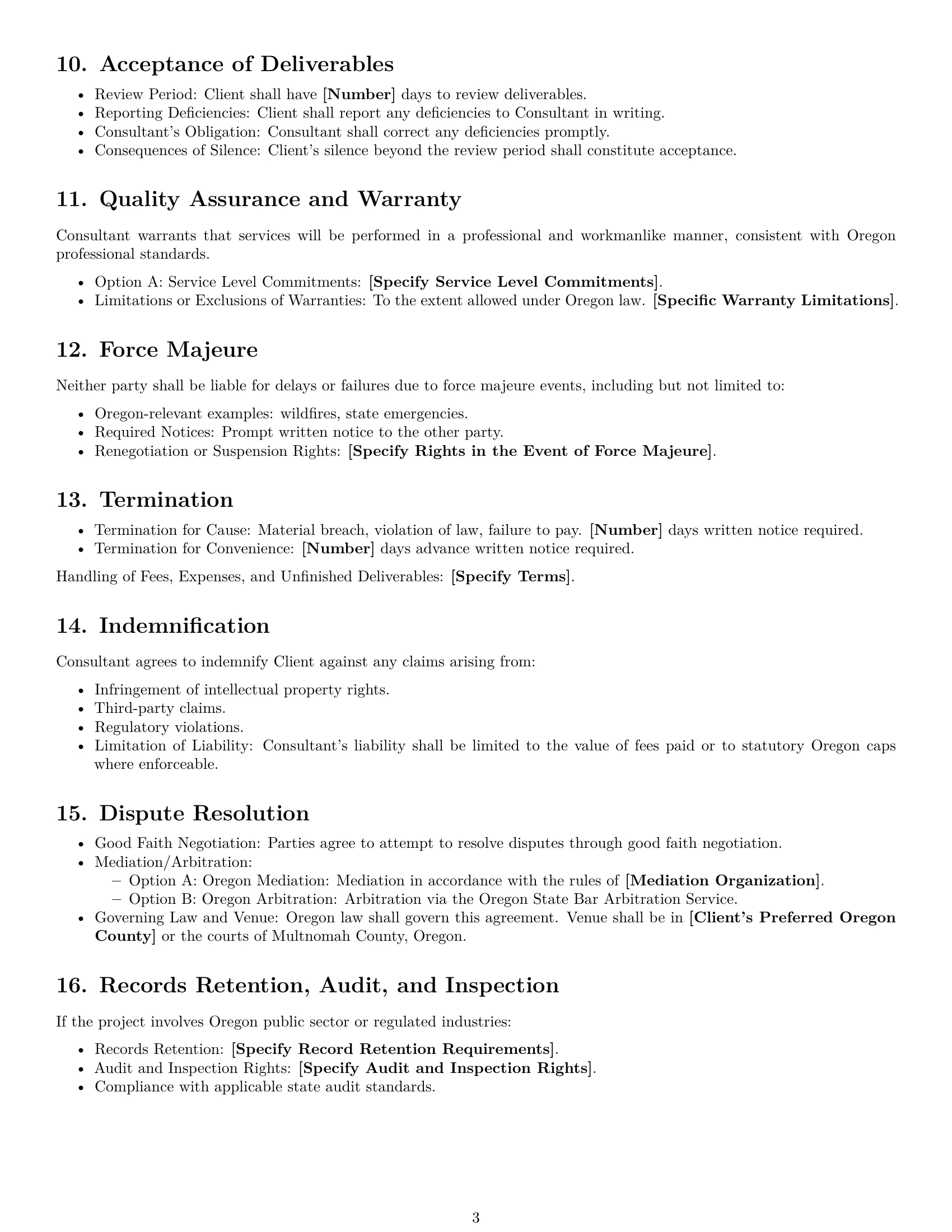 Preview page 3 of Free Oregon consulting service contract template
