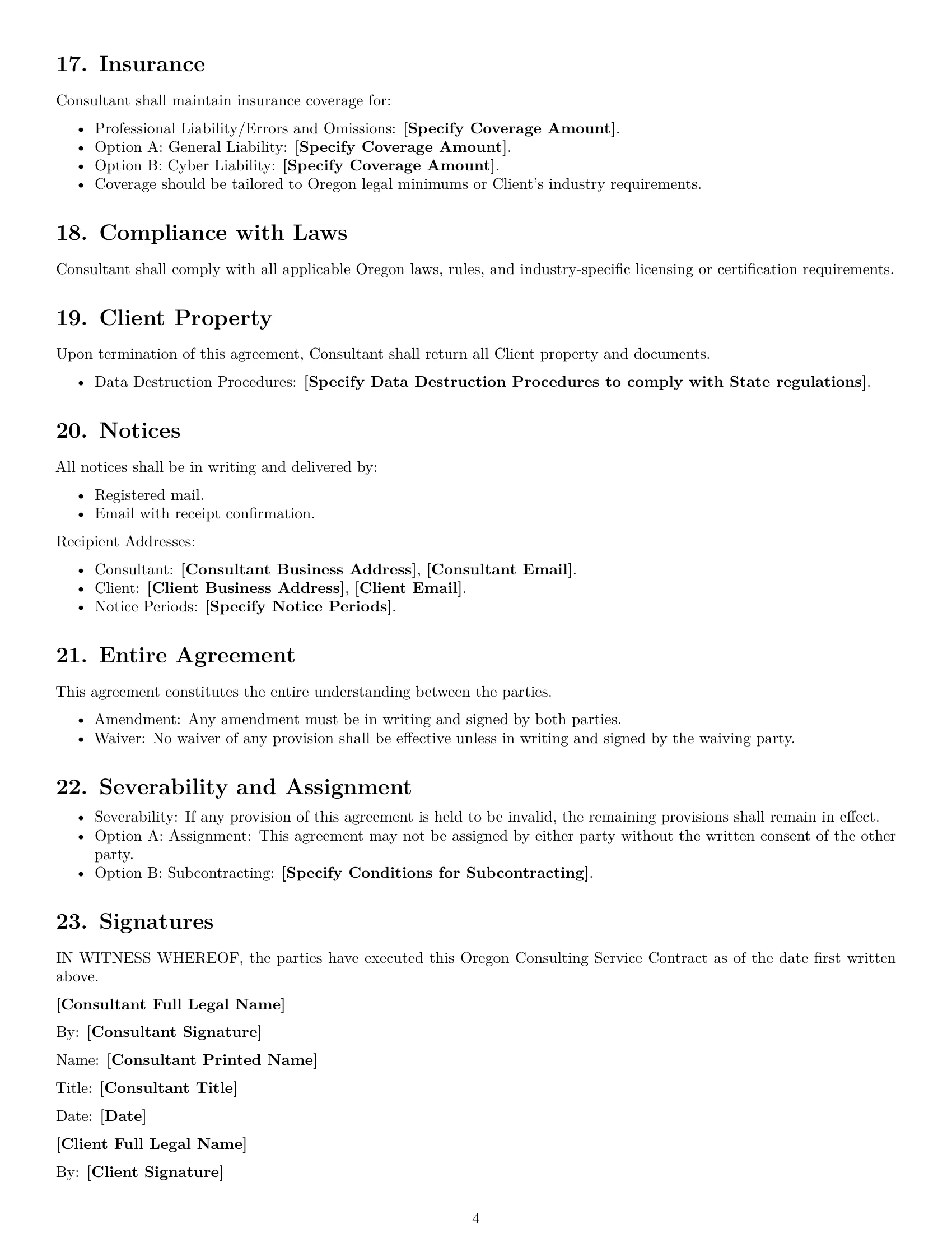 Preview page 4 of Free Oregon consulting service contract template