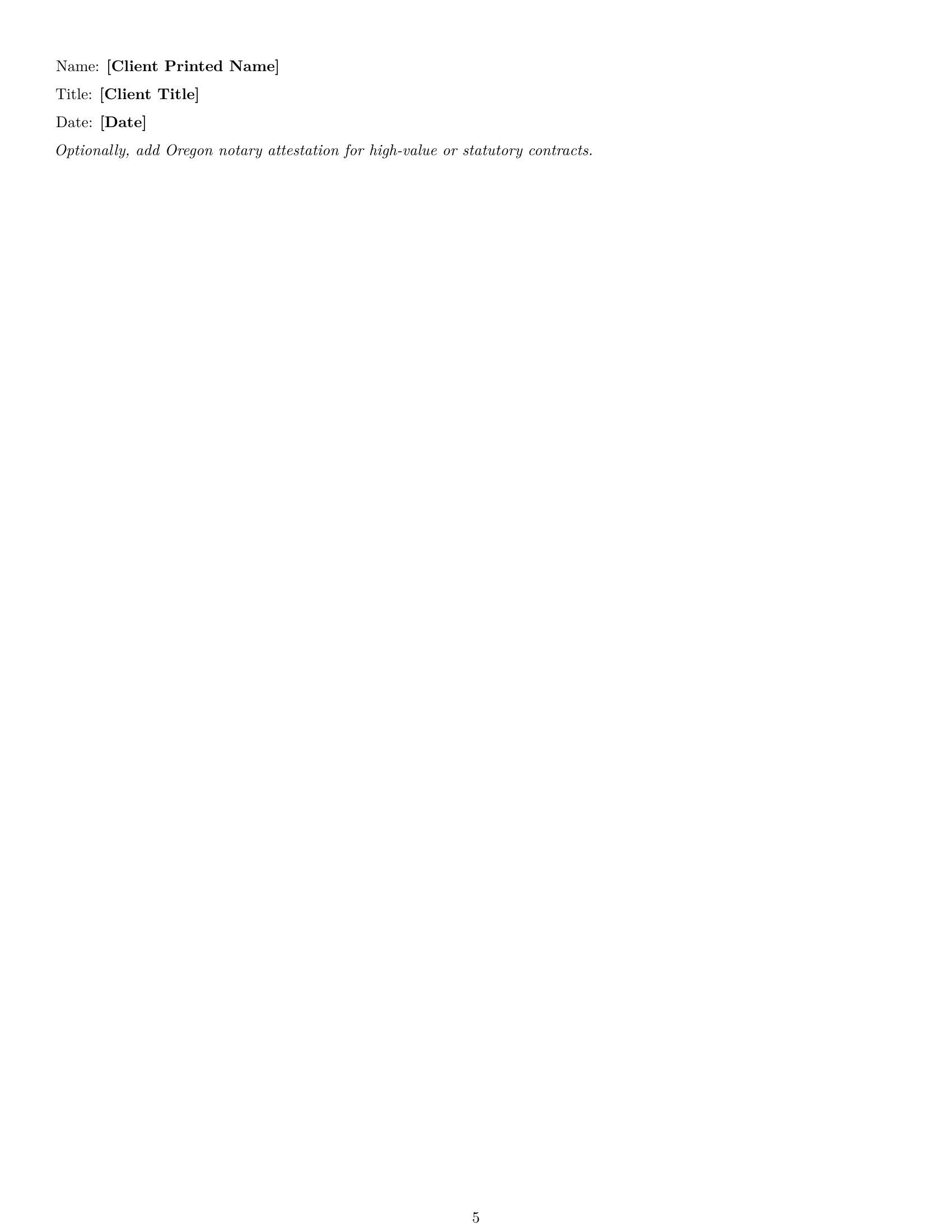 Preview page 5 of Free Oregon consulting service contract template