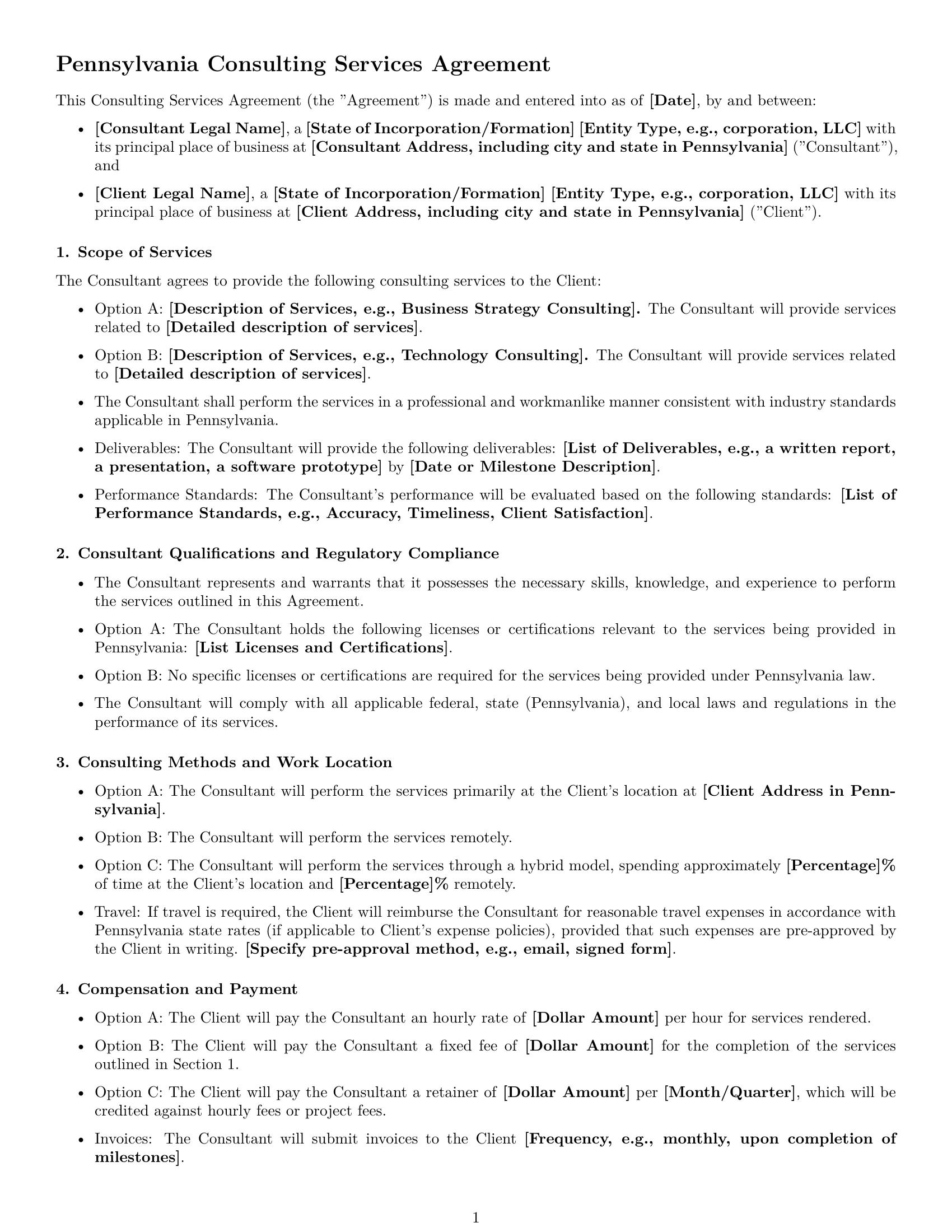 Preview page 1 of Free Pennsylvania consulting service contract template