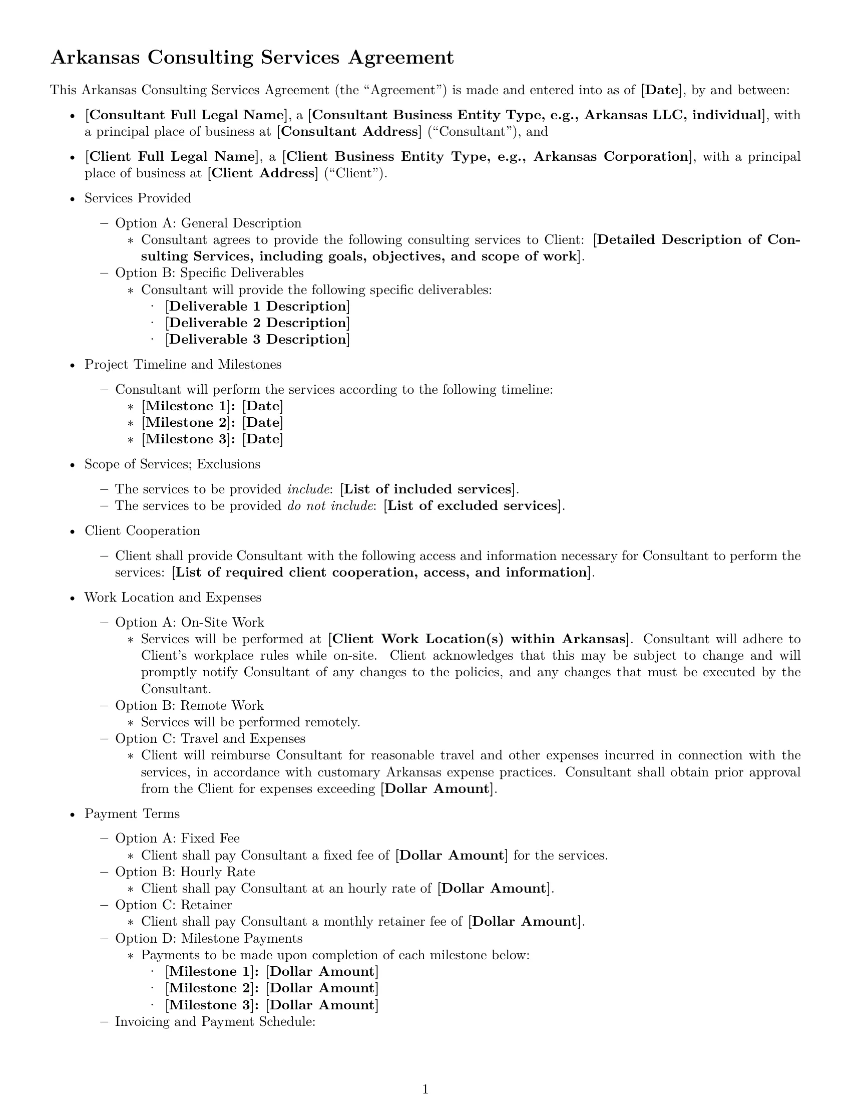 Preview page 1 of Free Arkansas consulting service contract template