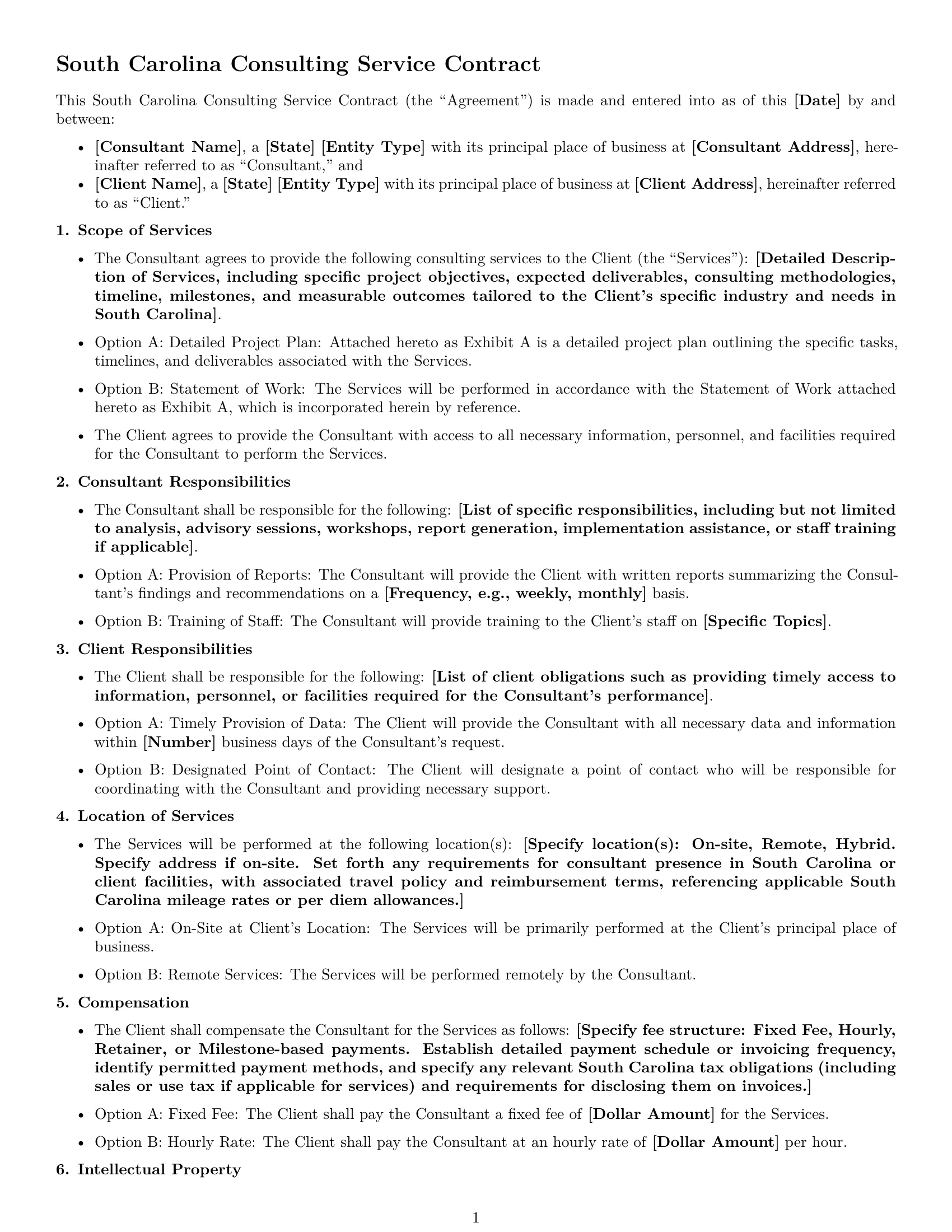 Preview page 1 of Free South Carolina consulting service contract template