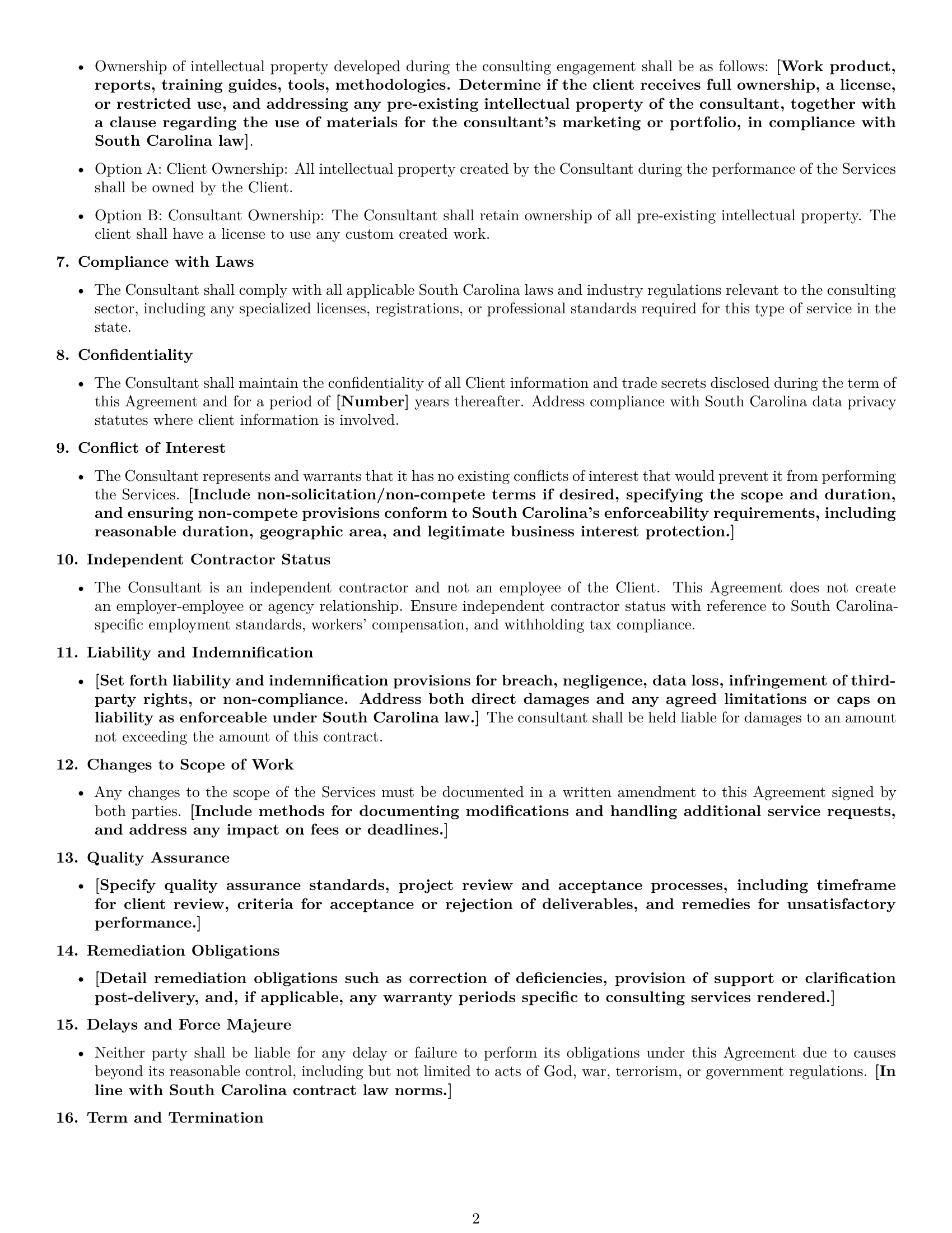 Preview page 2 of Free South Carolina consulting service contract template