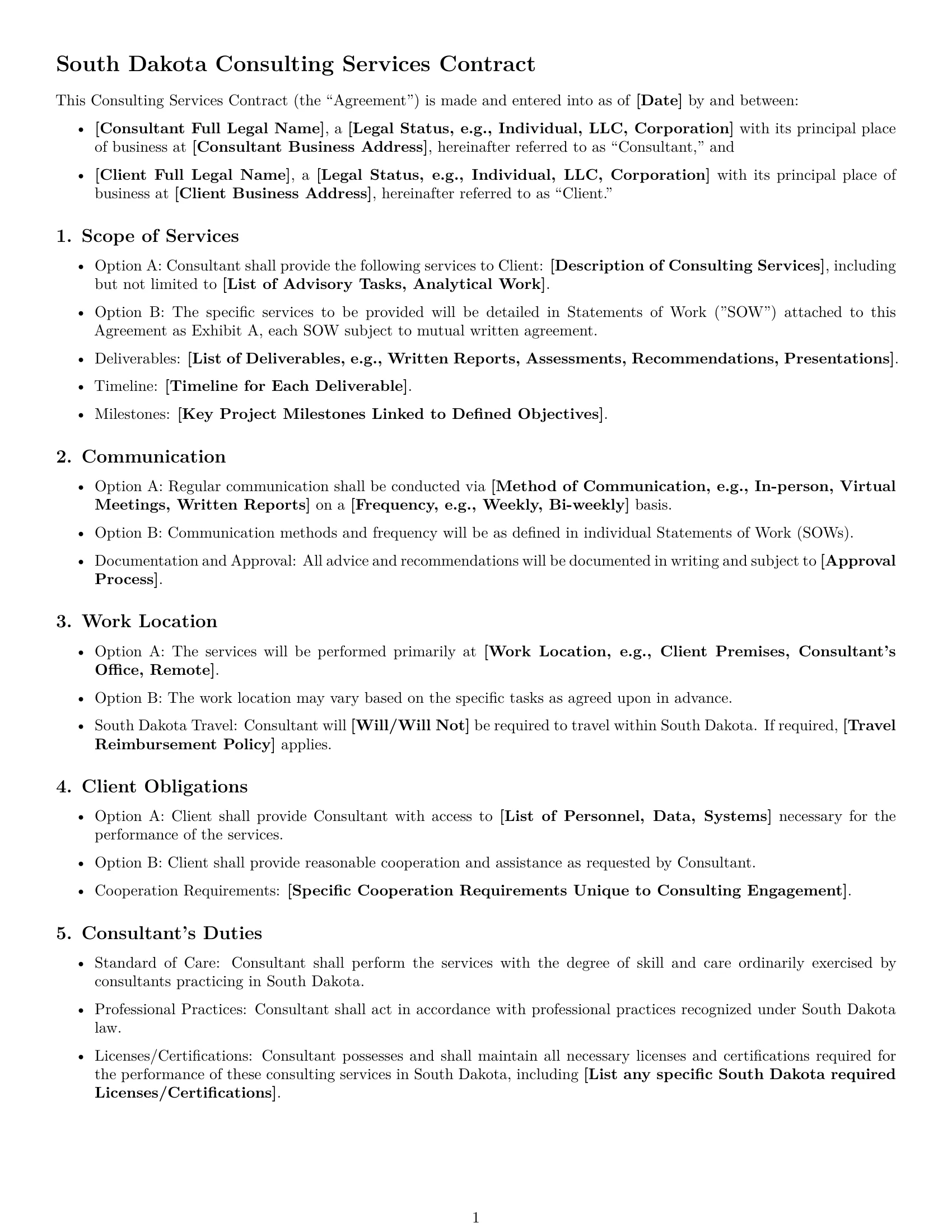 Preview page 1 of Free South Dakota consulting service contract template