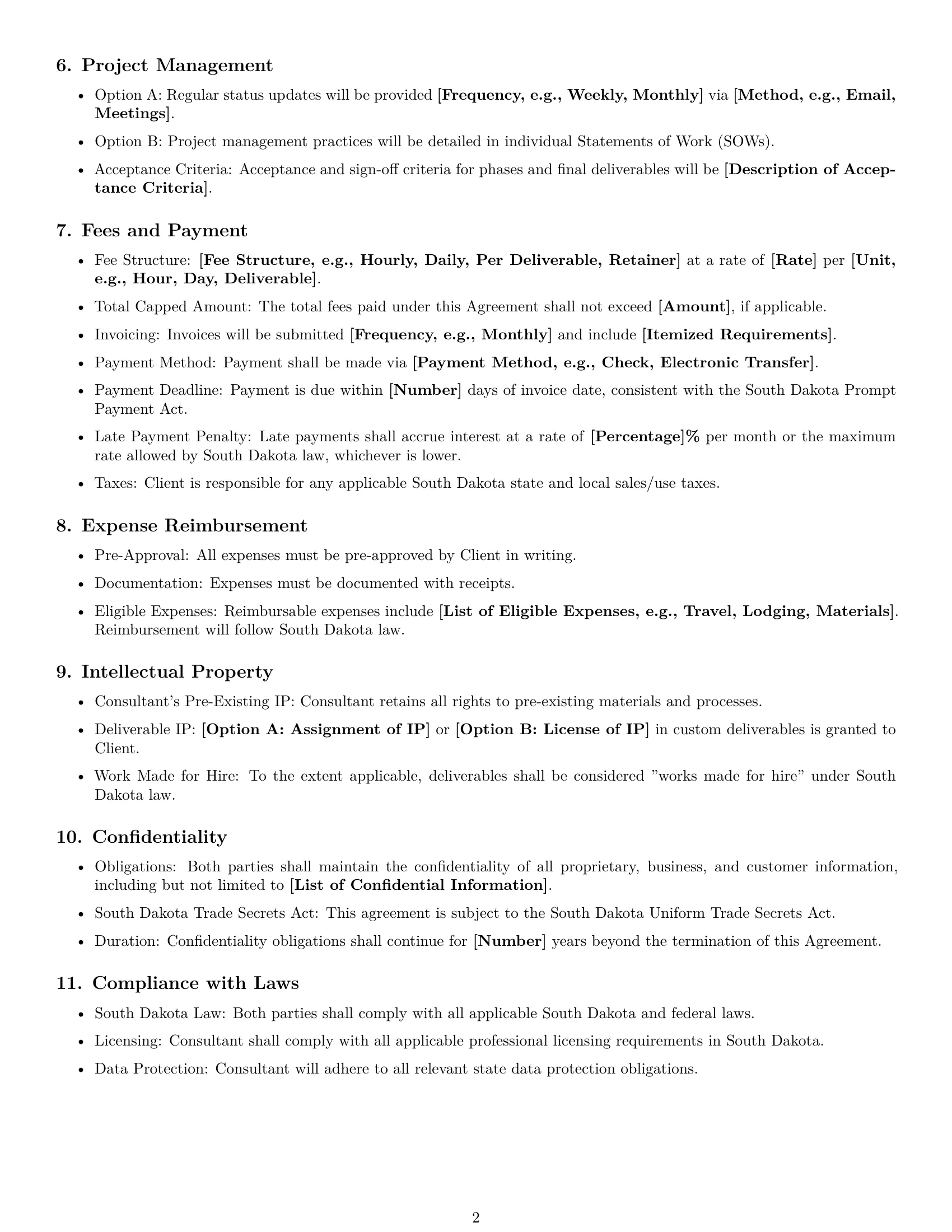 Preview page 2 of Free South Dakota consulting service contract template