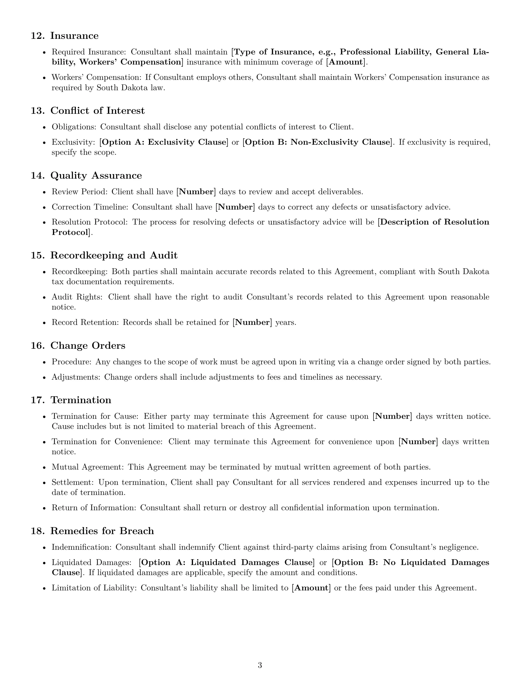 Preview page 3 of Free South Dakota consulting service contract template