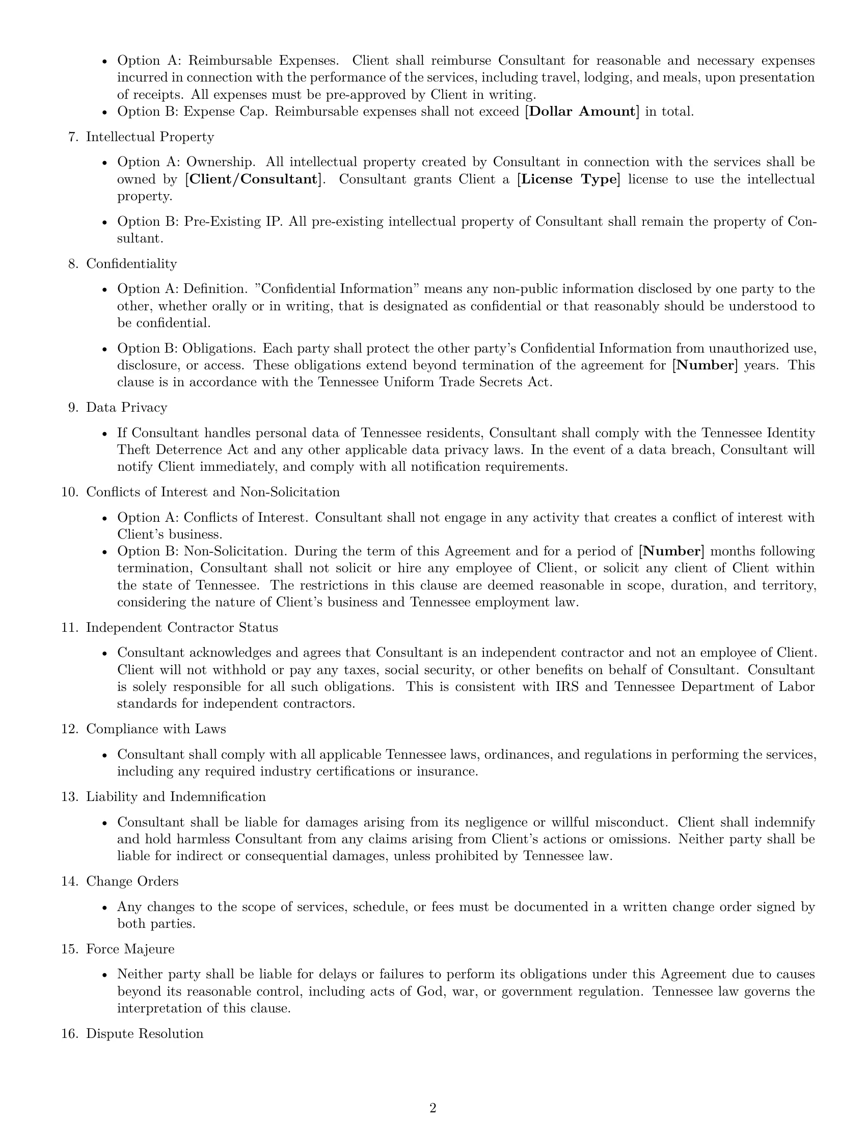 Preview page 2 of Free Tennessee consulting service contract template