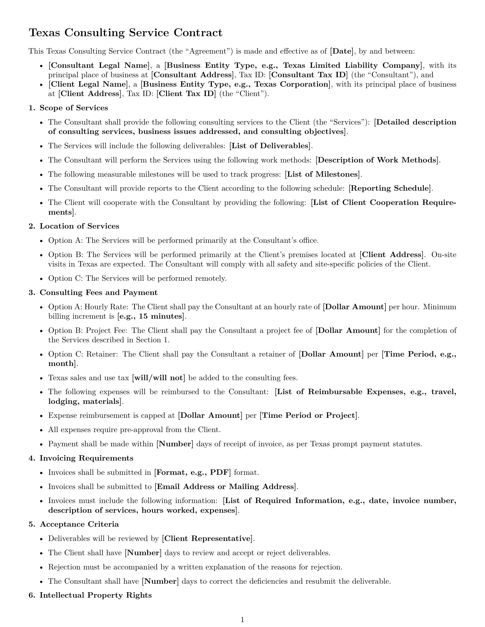 Preview page 1 of Free Texas consulting service contract template