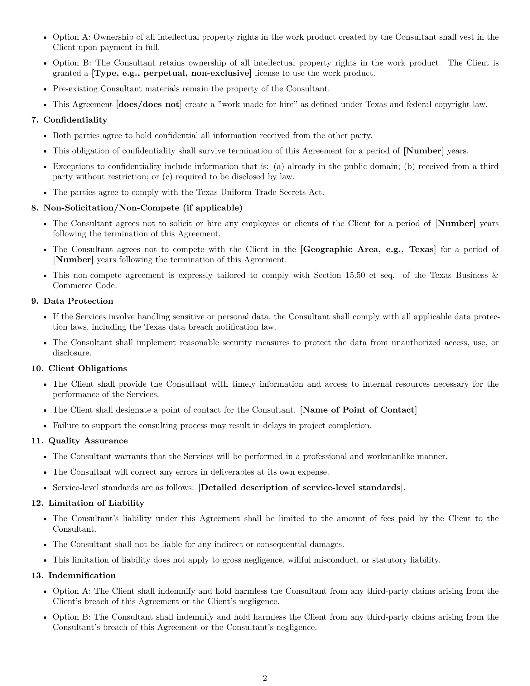 Preview page 2 of Free Texas consulting service contract template
