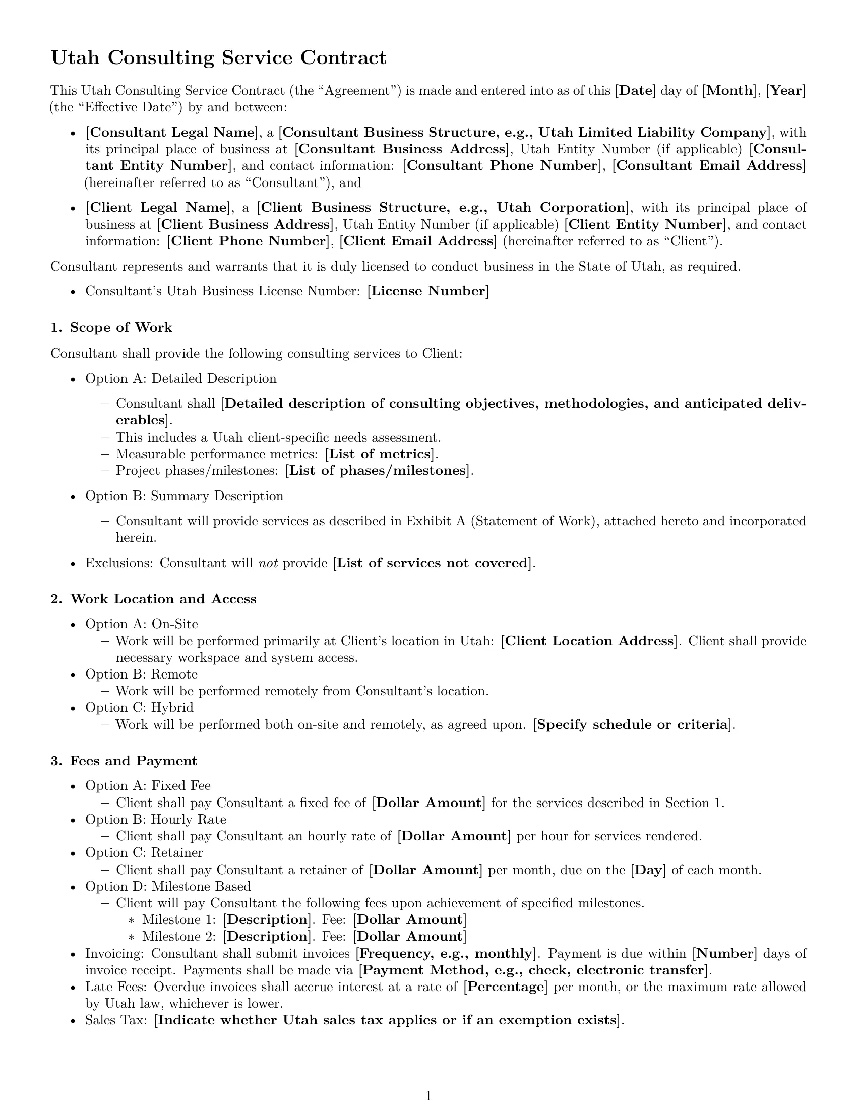 Preview page 1 of Free Utah consulting service contract template