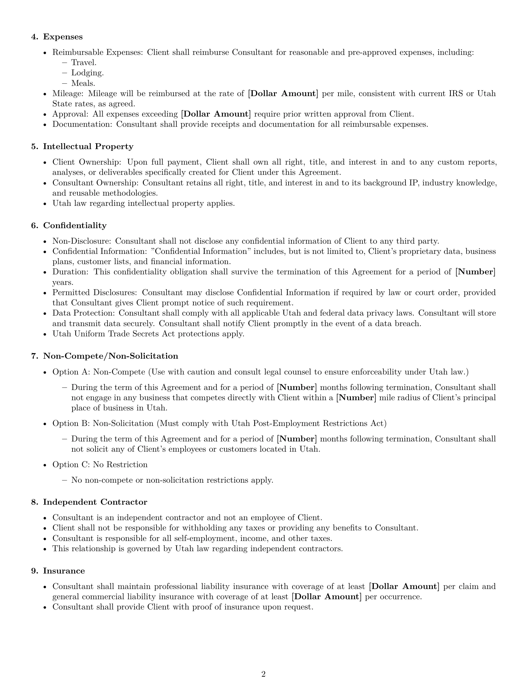 Preview page 2 of Free Utah consulting service contract template