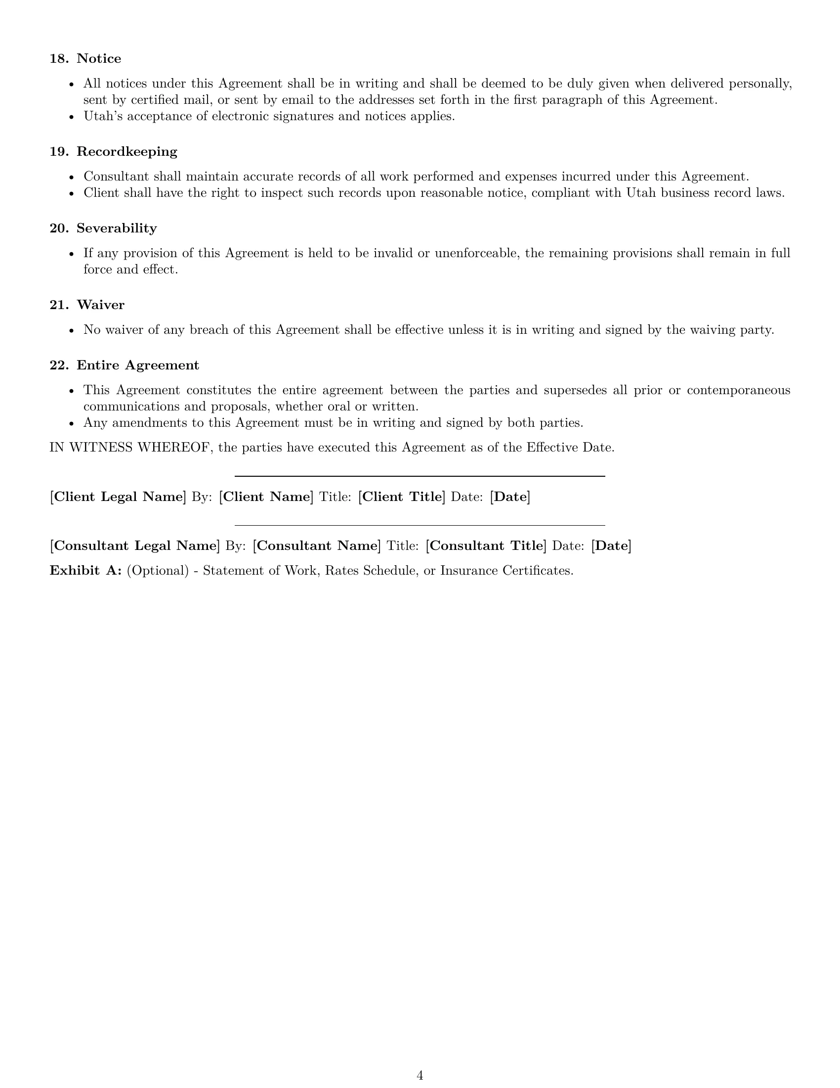 Preview page 4 of Free Utah consulting service contract template