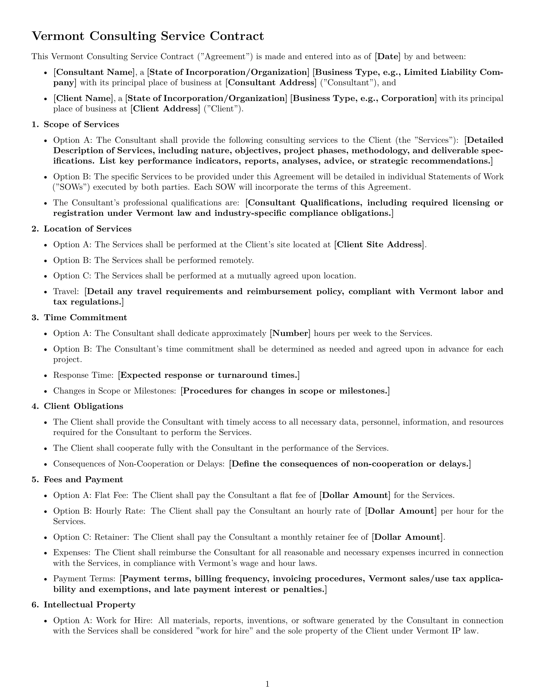 Preview page 1 of Free Vermont consulting service contract template