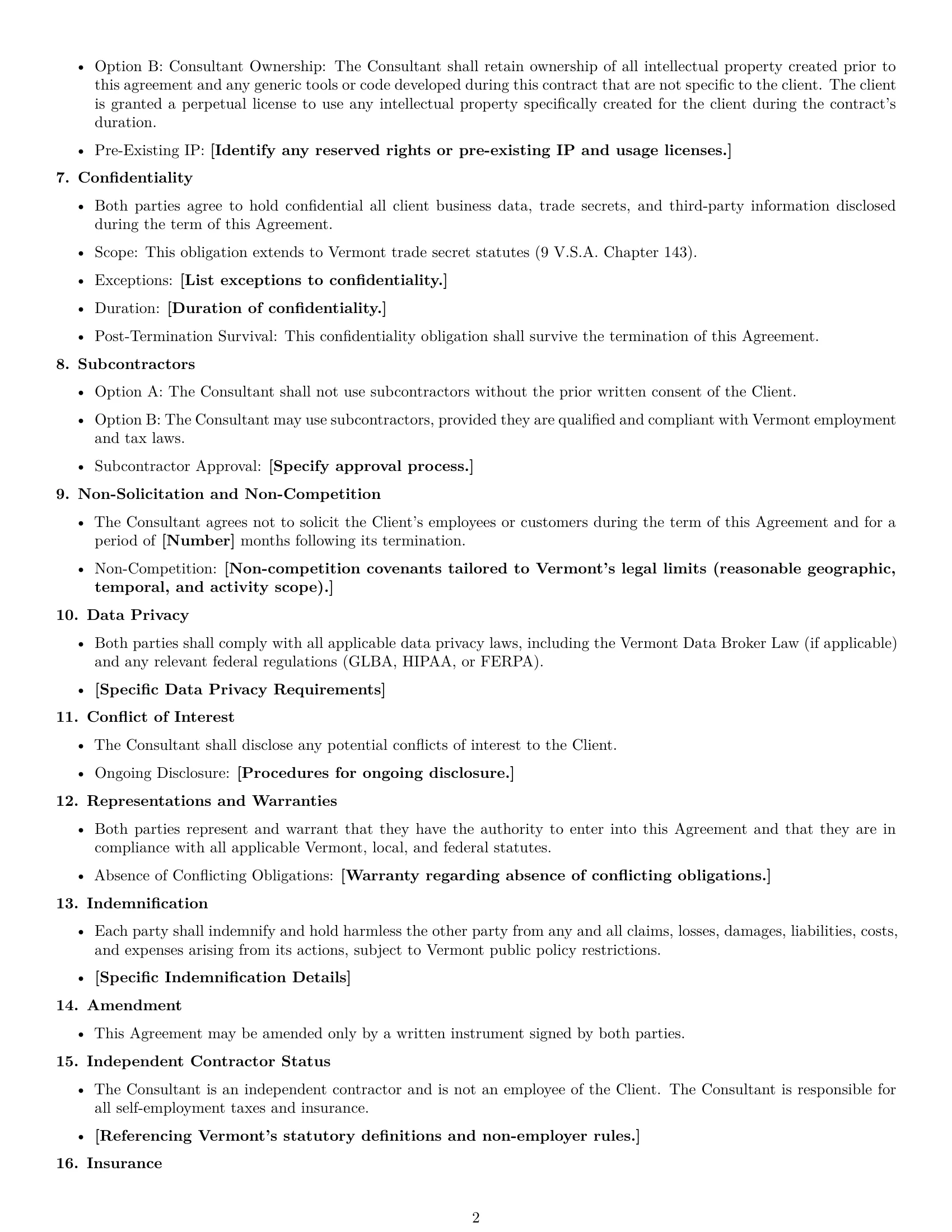 Preview page 2 of Free Vermont consulting service contract template