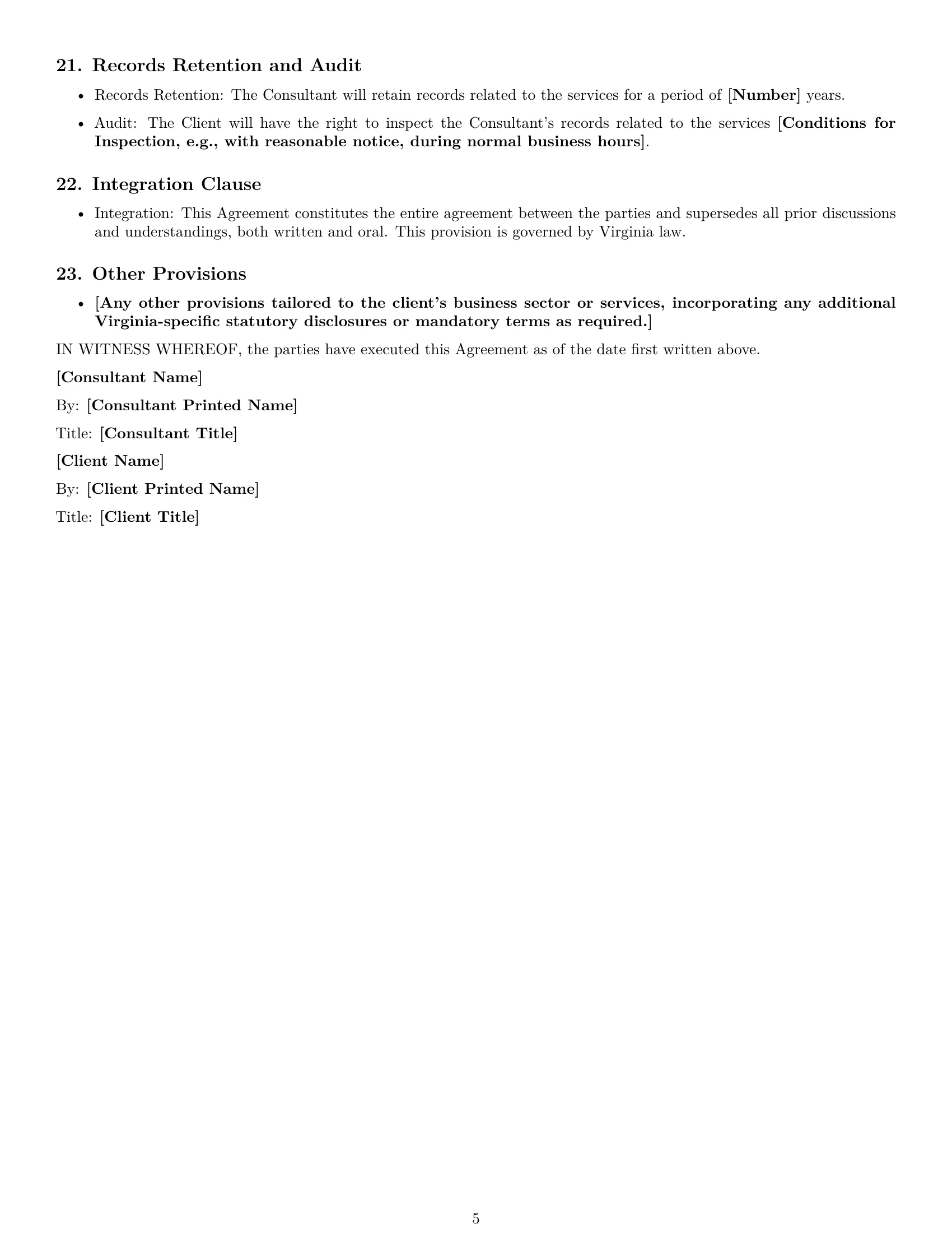 Preview page 5 of Free Virginia consulting service contract template