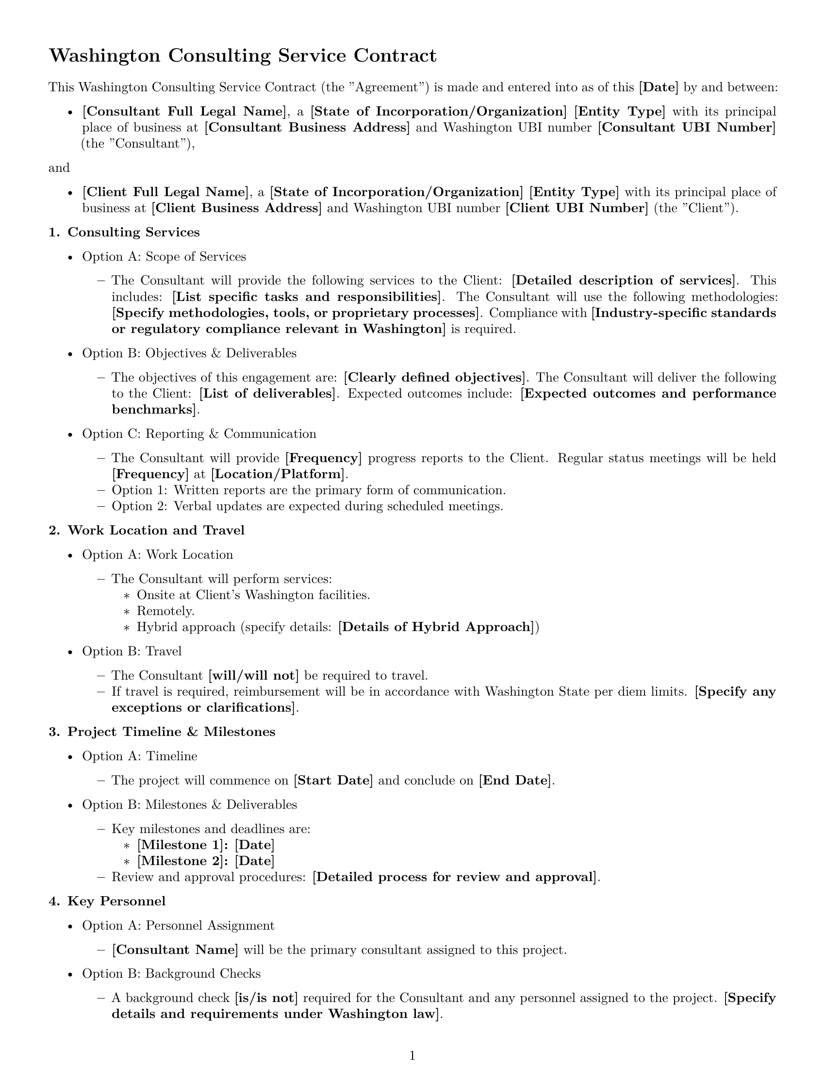 Preview page 1 of Free Washington consulting service contract template