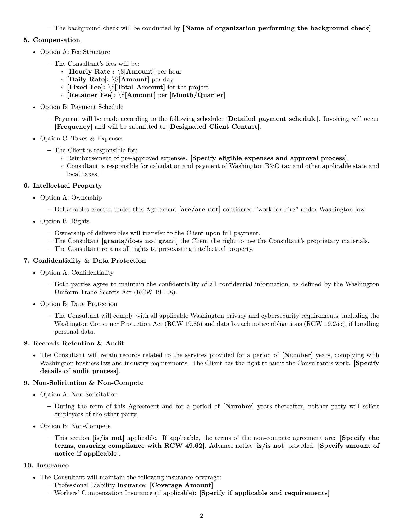 Preview page 2 of Free Washington consulting service contract template